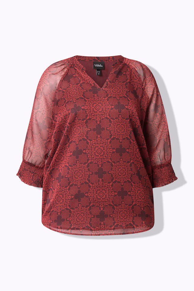 Ornate Print Sheer Layered Blouse