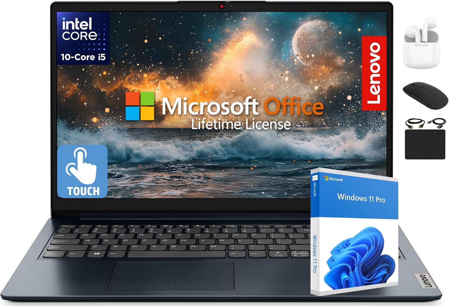 Lenovo IdeaPad 15.6” Flagship Touchscreen Laptop 2025  10-Core Intel i5  Lifetime Office 2024  Copilot AI  16GB RAM  1TB Storage (500GB SSD + 500GB Ext)  HubxcelAccessory  Long Battery  Win 11 Pro