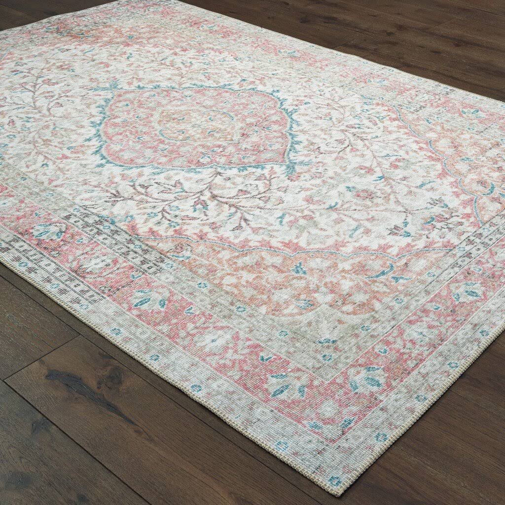 Laivai Oriental Ivory/Pink Area Rug Three Posts Rug Size: Rectangle 4'3