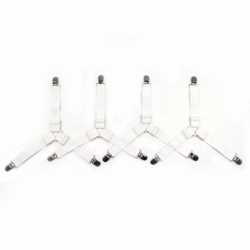 Adjustable Non-Slip Elastic Bed Sheet Straps with Metal Clips