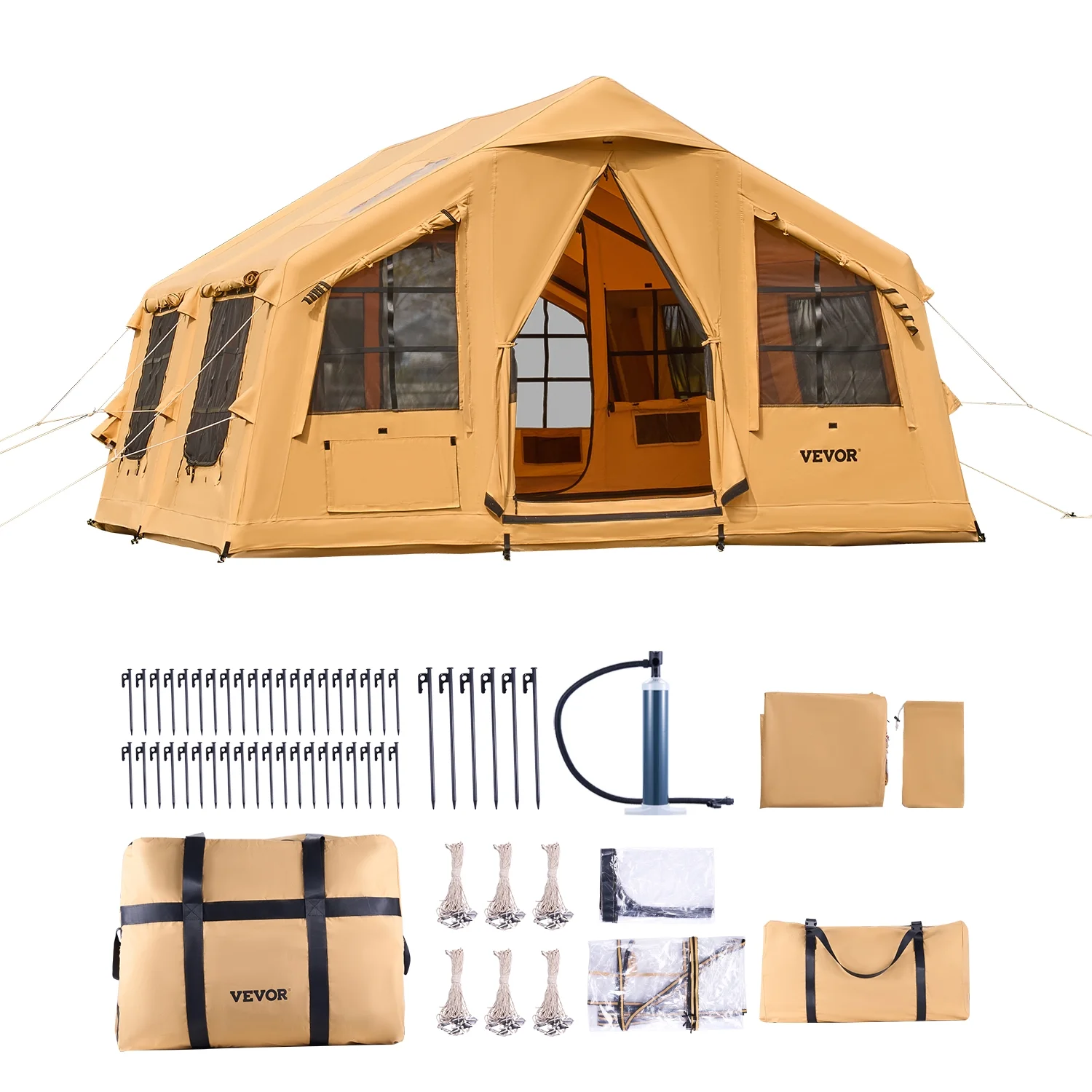 Inflatable Tents for Camping,8-12 Person Easy Setup Blow up Tent with Hand Pump,4 Season Luxury Glamping Tent with 2 Skylights, Canopy,Stove Jack, 2 Doors Mesh Windows(Include Storage Bag) - Image 9