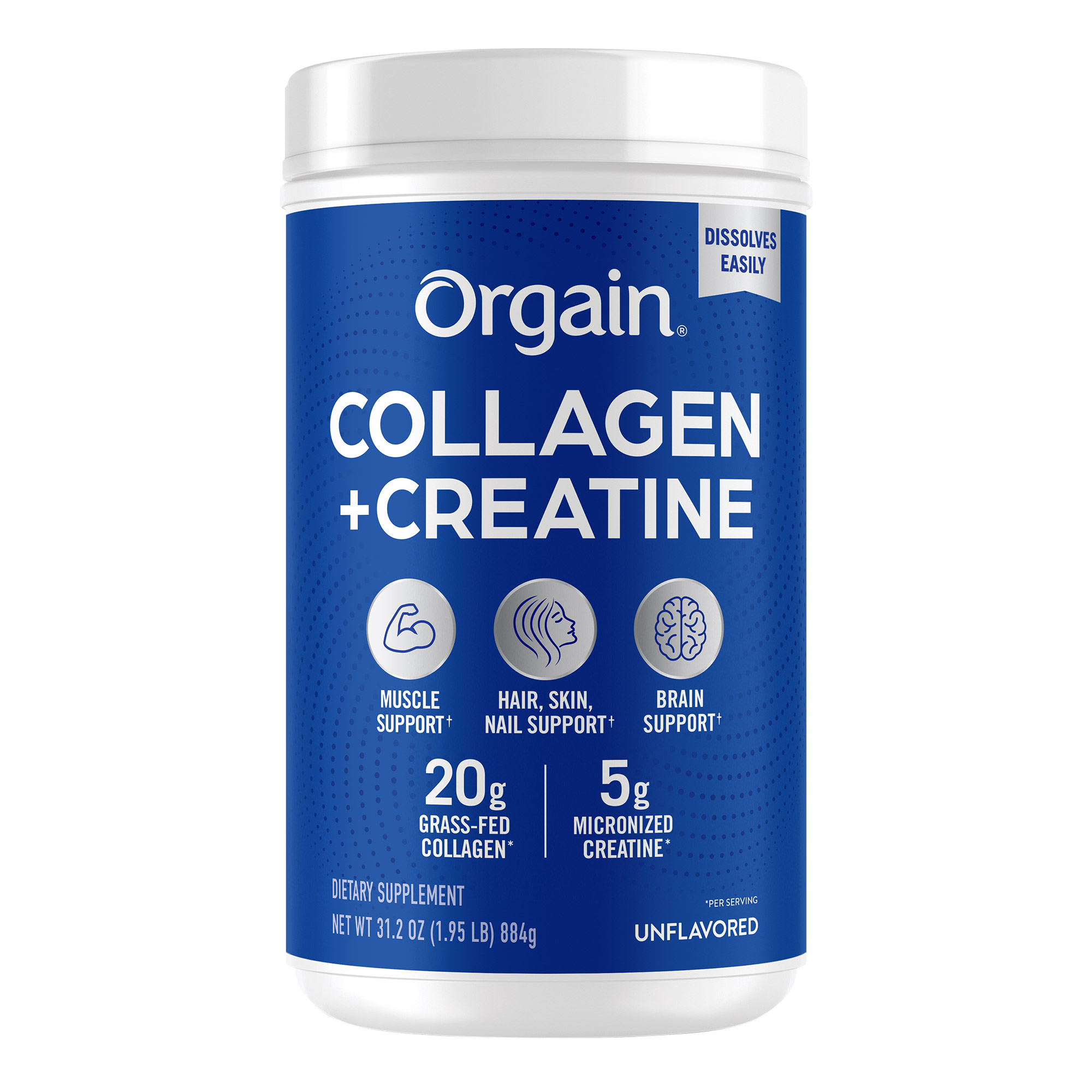 Collagen + Creatine, Unflavored, 1.95 lbs