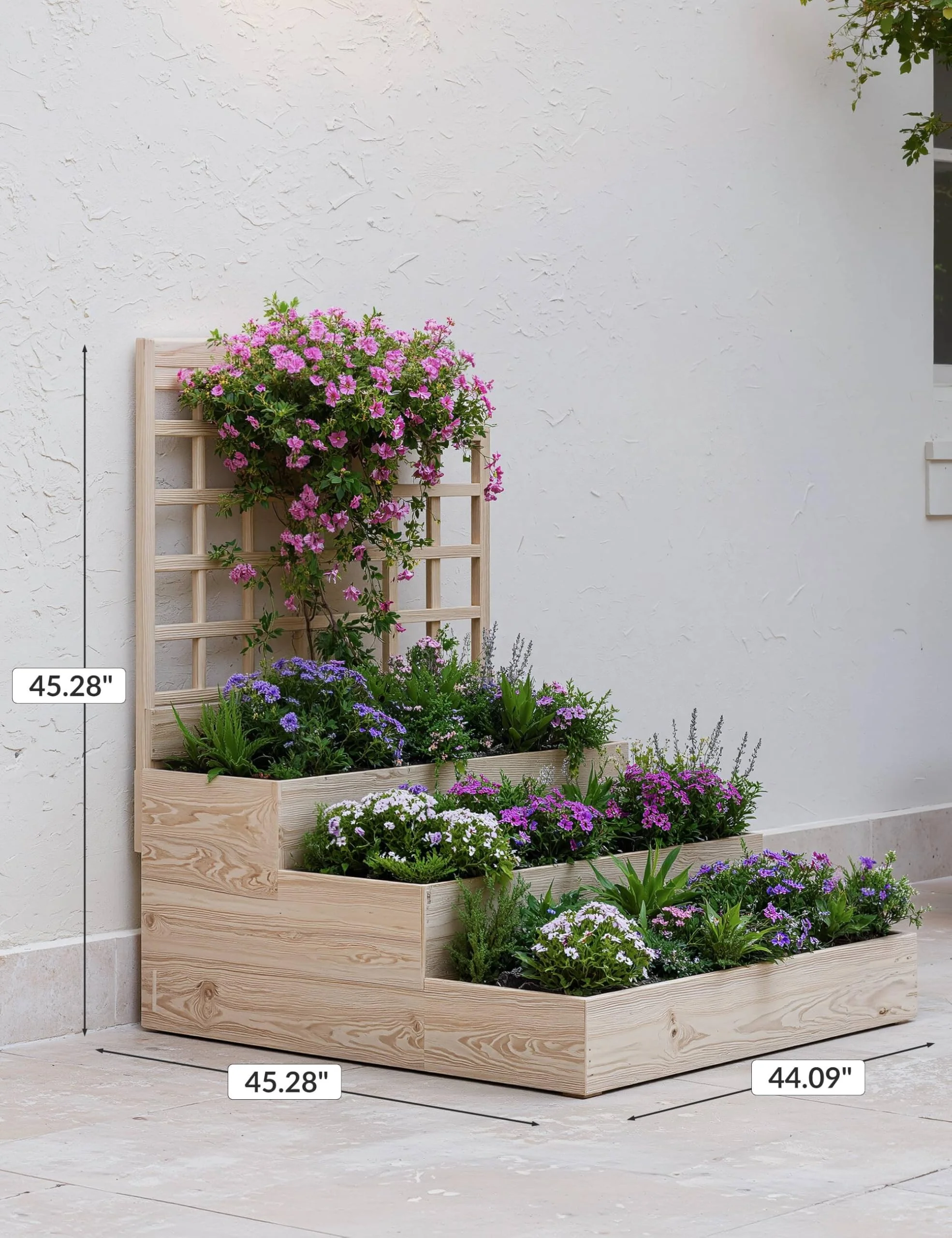 3-Tier Wooden Raised Garden Bed with Trellis Vertical Planter Box for Patio,Backyard - Image 7