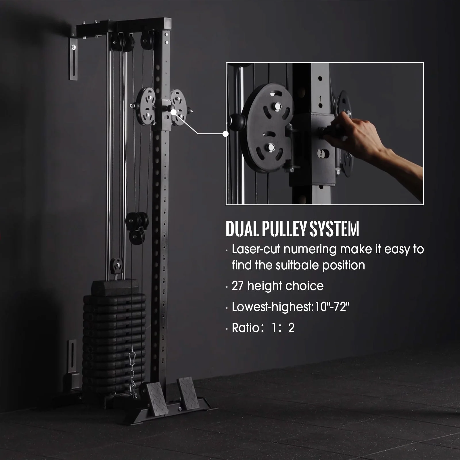 Cable Crossover Machine Home Gym, Wall Mount Cable Station with 200LBS Weight Stack,Lat Pull Down Machine with 27 Positions Dual Pulley System(Cable Machine) Image 8