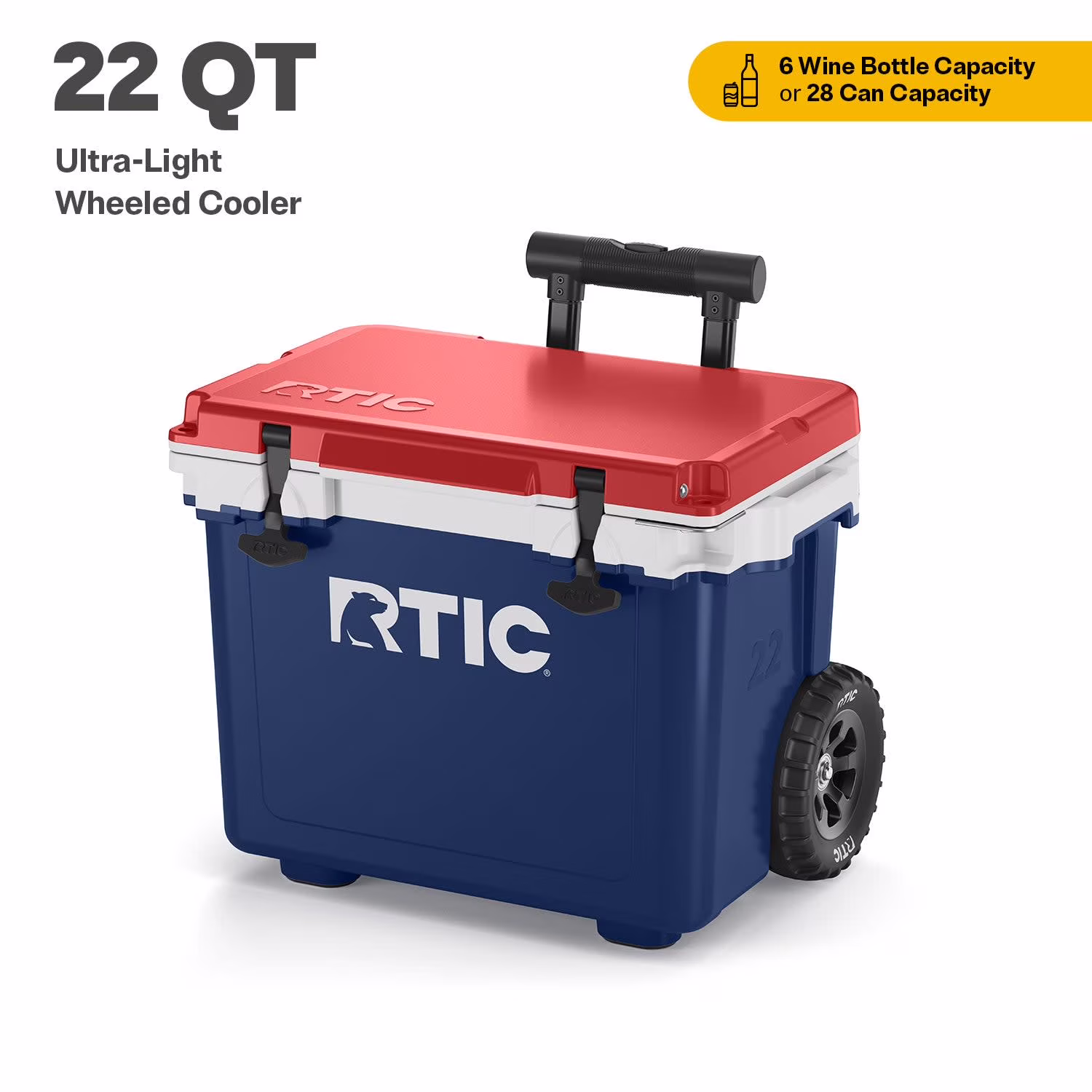 22 QT Ultra-Light Wheeled Hard-Sided Ice Chest Cooler, Fits 28 Cans or 6 Wine Bottles, Patriot(Patriot)