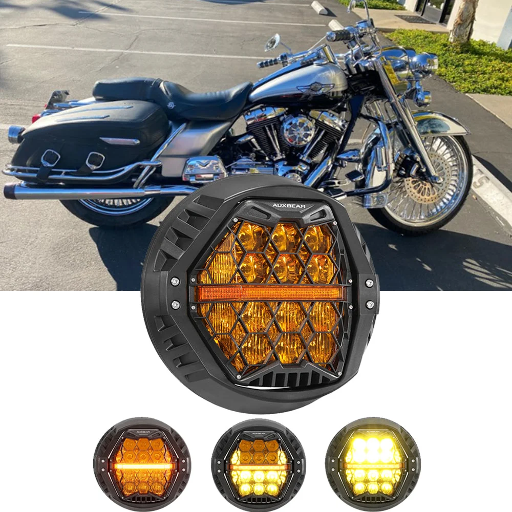 7 Inch 120W DOT Motorcycle LED Headlight Assembly with Amber DRL & Honeycomb Design (Hi/Lo Beam) for 2003 CVO Road King 2 FLHRSEI2