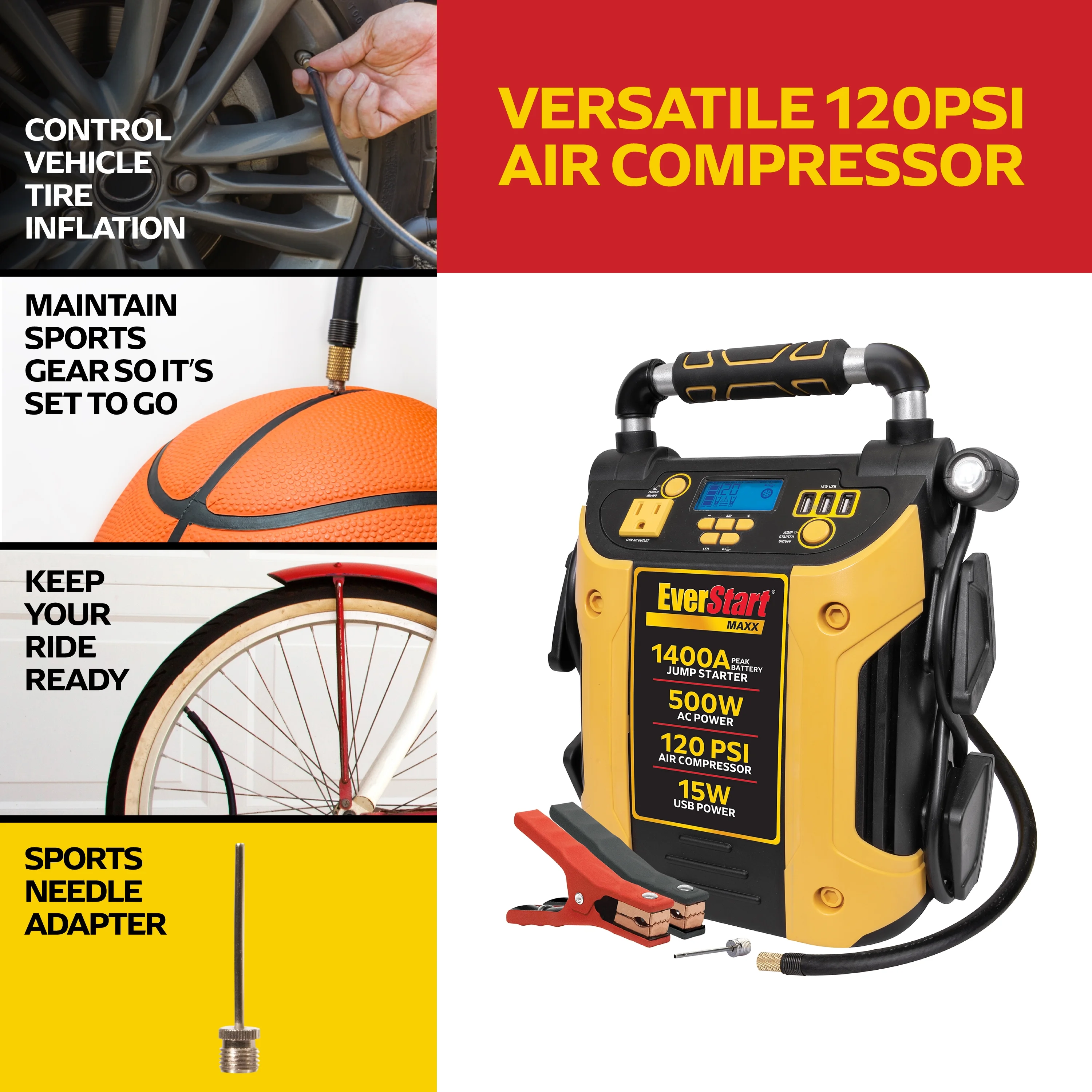 Maxx J5CPDE 1400 Peak Amps Jump Starter, Power Station, 500W Inverter, 120 PSI Compressor - Image 4