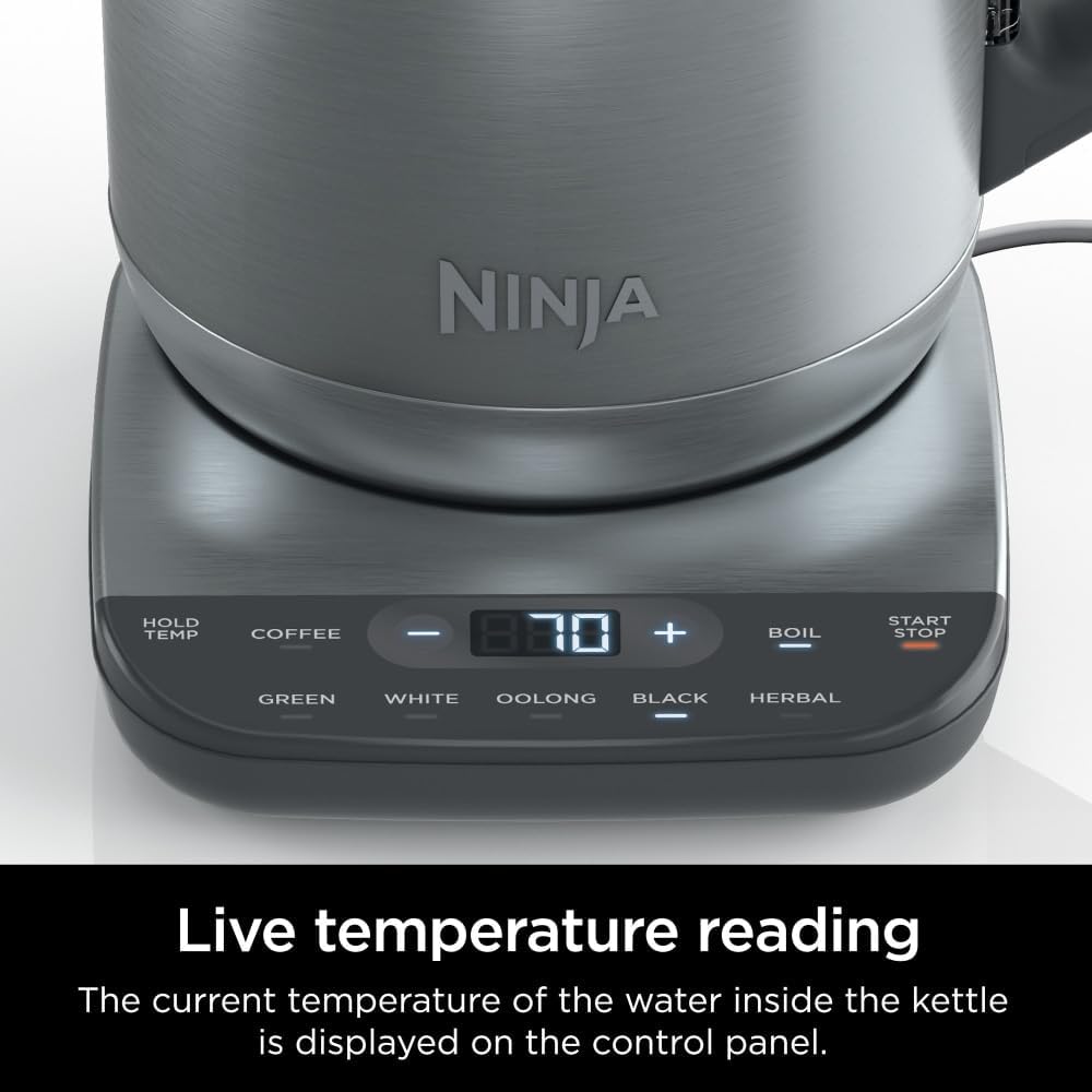 Ninja Precision Electric Kettle, 7-Cup, Rapid Boil, Stainless, KT200