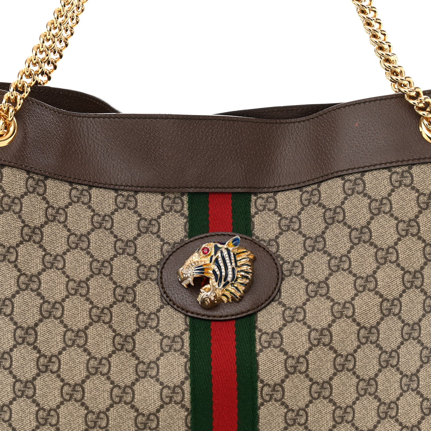 GG Supreme Monogram Large Rajah Chain Tote Beige New Acero