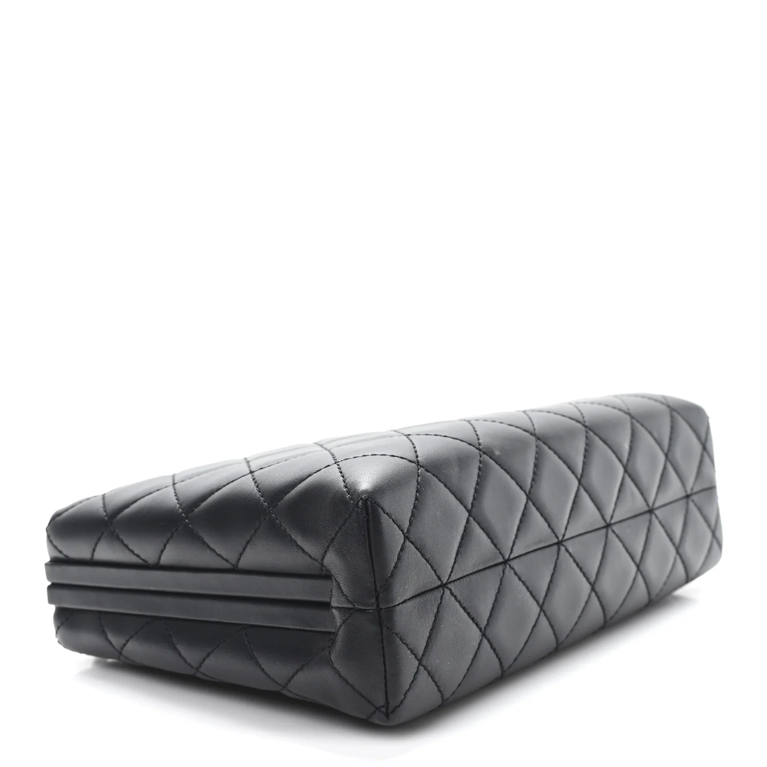 Lambskin Quilted Kisslock Minaudiere Black