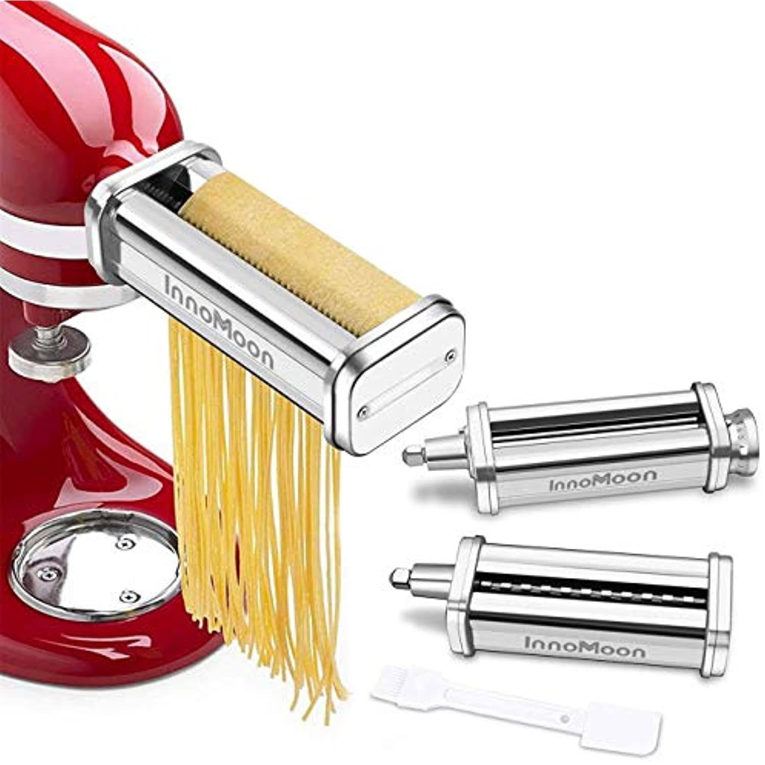 Innomoon Pasta Maker Attachment Set for KitchenAid Stand Mixers,Stainless Steel Pasta Sheet Roller,Spaghetti & Fettuccine Cutters Accessories Plus