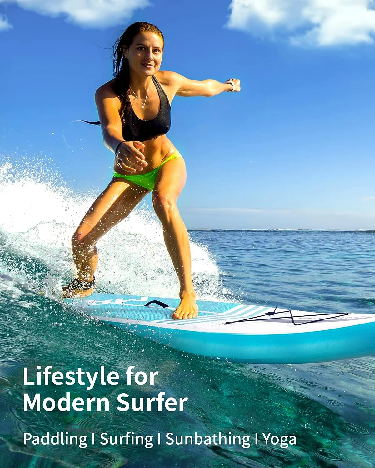 10 in Inflatable Stand up Paddle Board 6 in Thick SUP Paddle Board with Paddleboard Accessories Triple Action Pump Fishing Green(Green) - Image 2