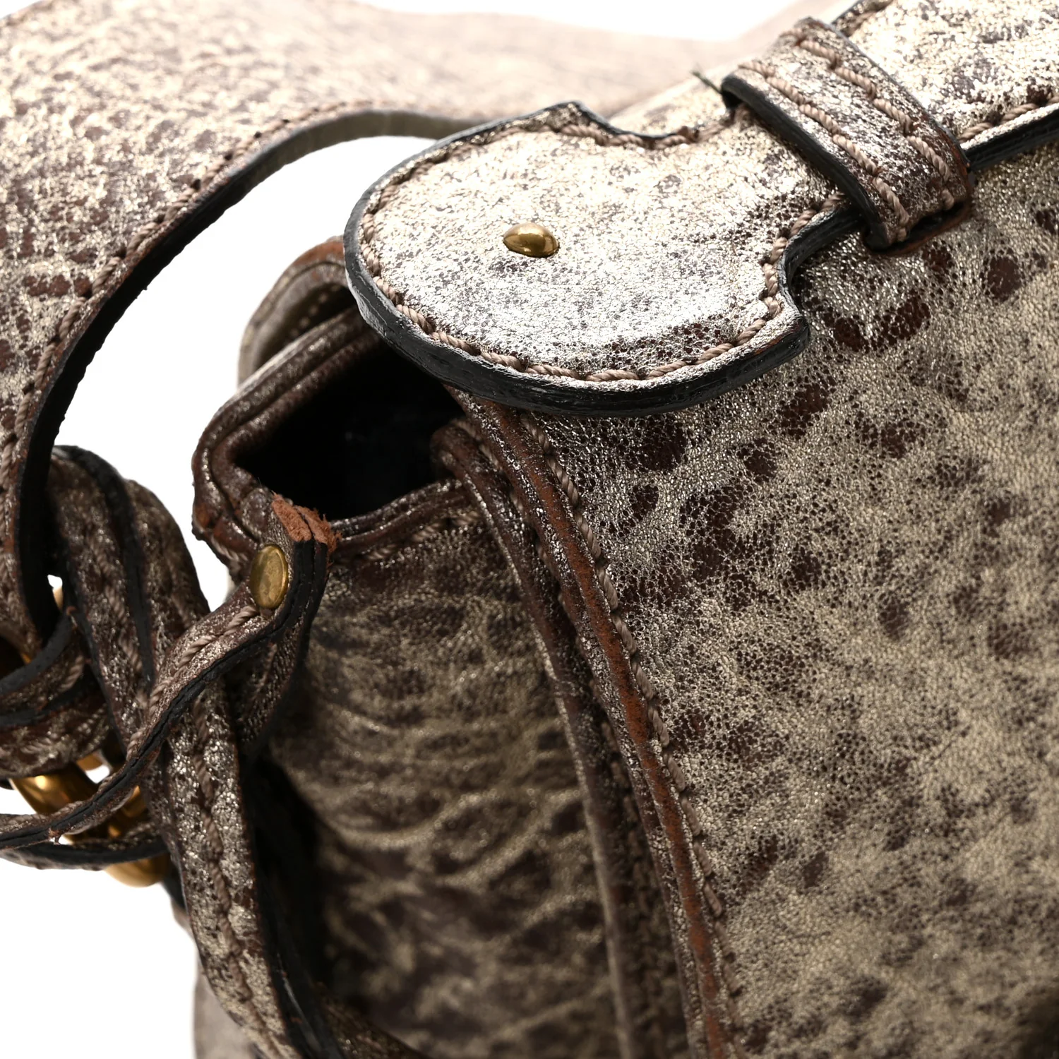 Metallic Pebbled Lambskin Paddington Satchel Grey