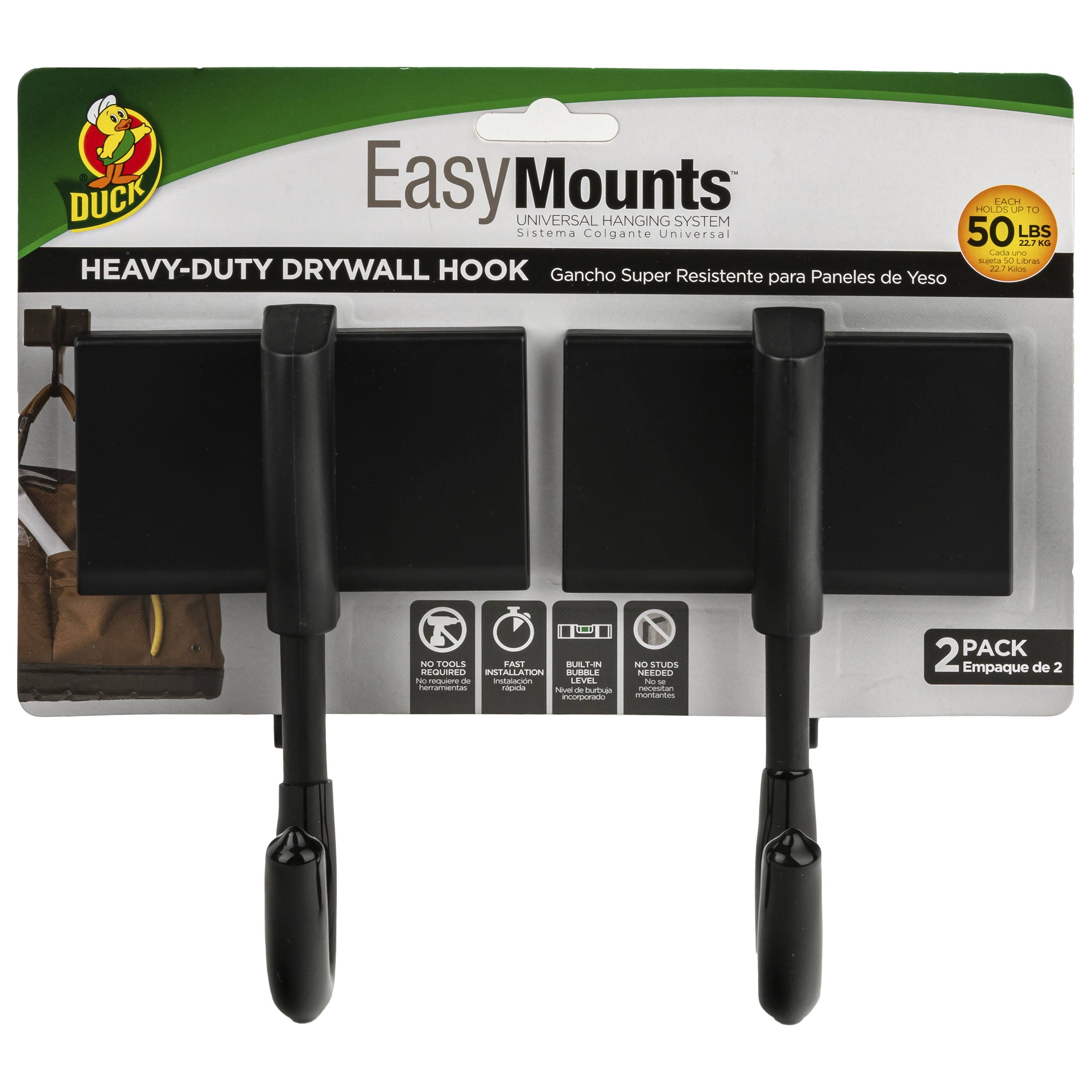 Duck EasyMounts Fiberglass Garage Hooks- No Tools Required, 2 Pack Holds Up to 100 lbs Total, Size: 3.6875 in. x 3 in. x 5.75 in.