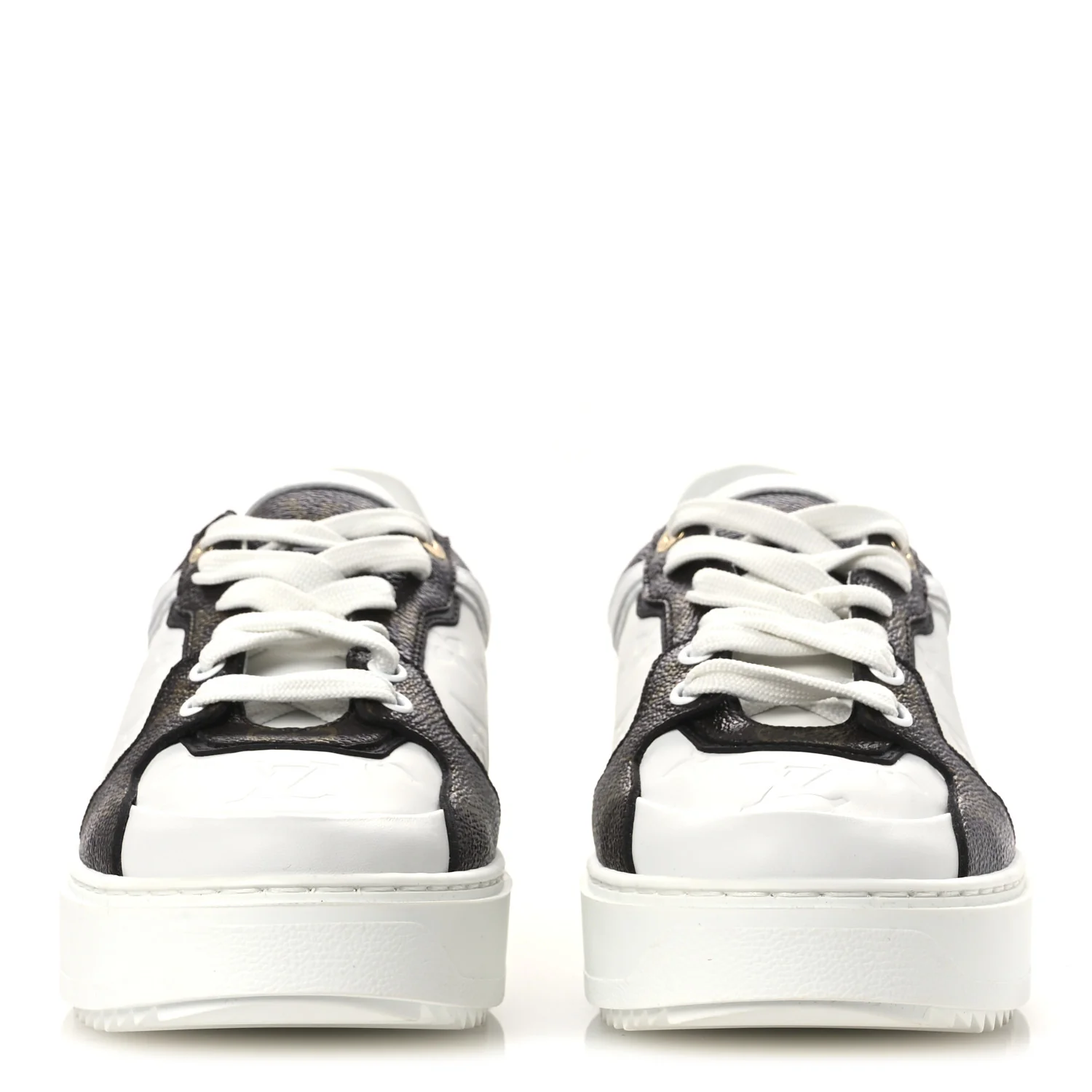 Lambskin Embossed Monogram Time Out Sneakers 39 White Brown