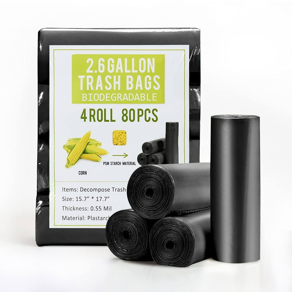 Jaoul Bathroom Trash Bags Black 2.6 Gal 80cts, Compostable Small Trash Bags Biodegradable Garbage Bags