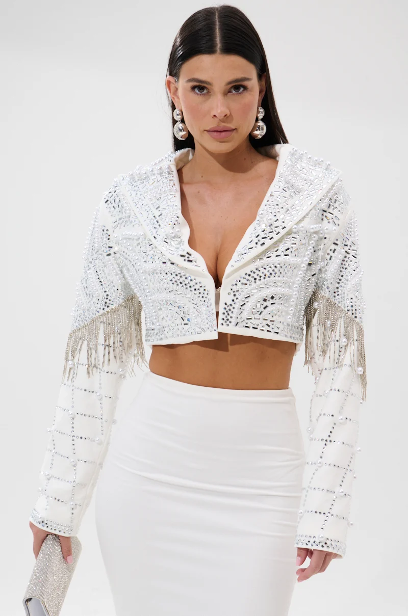 DIRTY MARTINI EMBELLISHED BLAZER IN WHITE - Akira Store