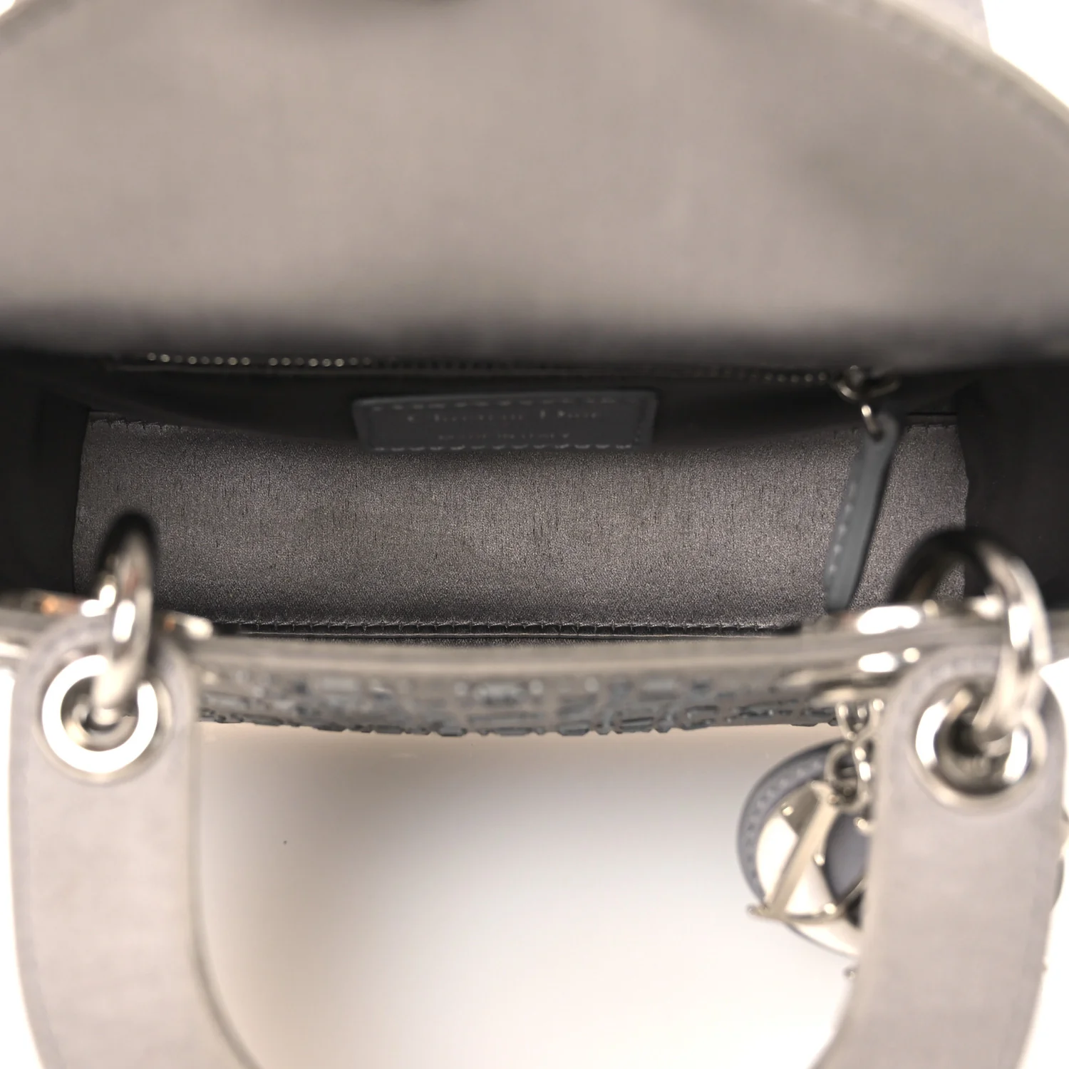 Satin Crystal Cannage Mini Lady Dior Gray
