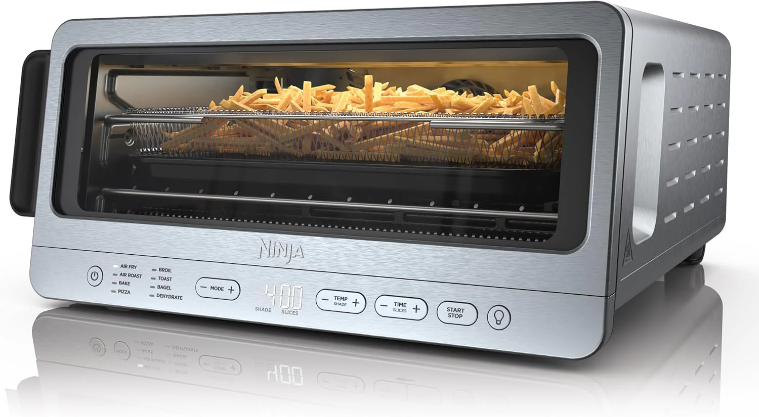 Four grille-pain et friteuse à air Ninja Flip, 8 fonctions en 1, compartiment rabattable pour un rangement facile.