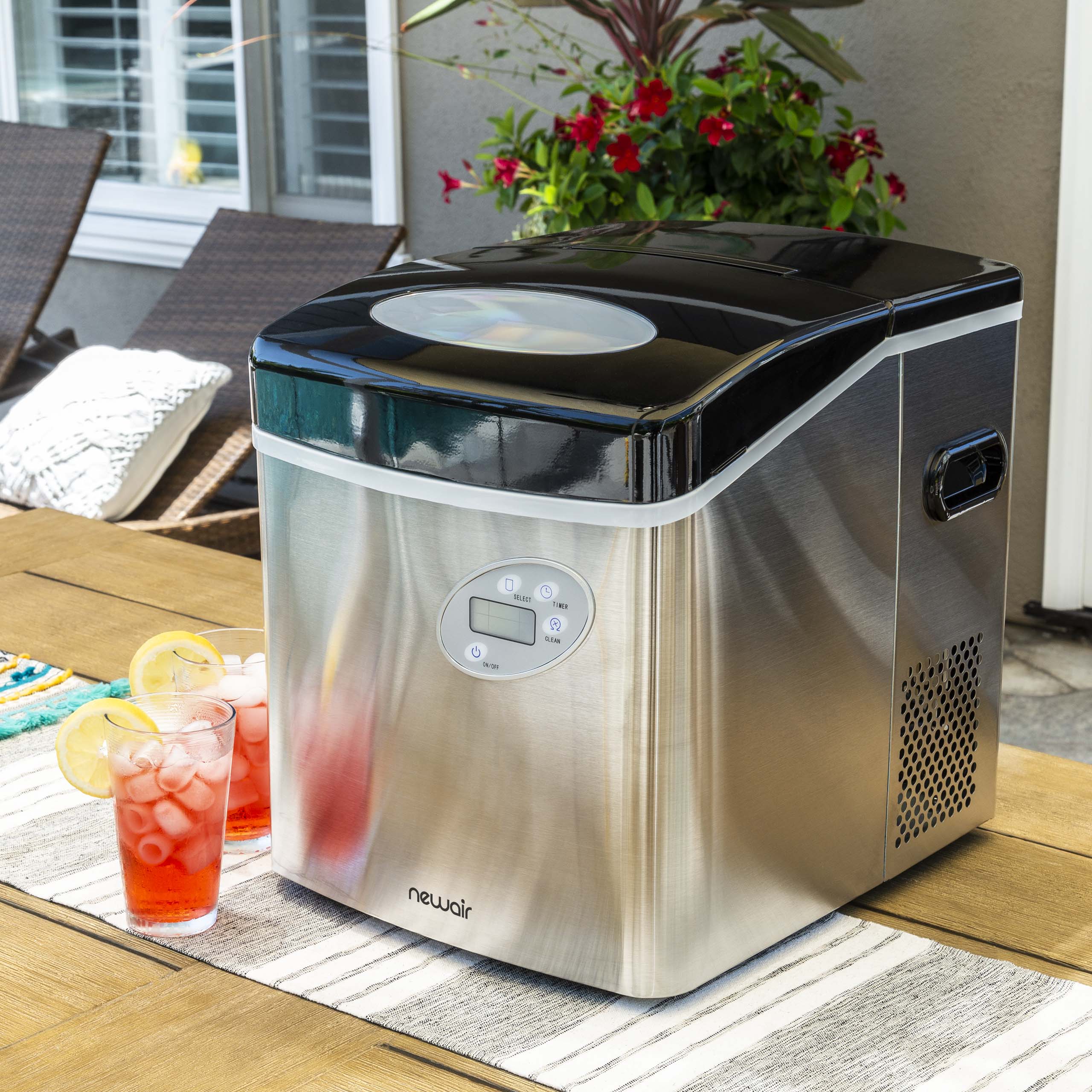 Newair Countertop Ice Maker. Bullet Ice, 50 lbs/day - Red