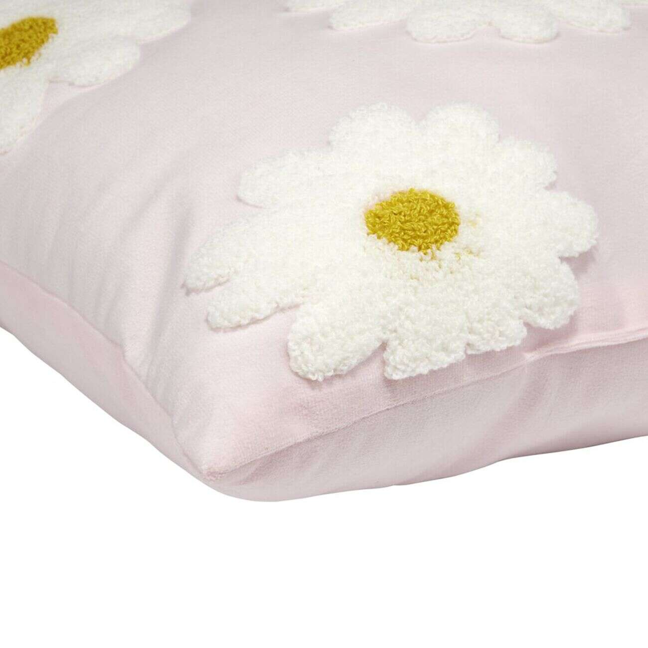 Coussin carré rose avec marguerites relief bouclette 40x40cm