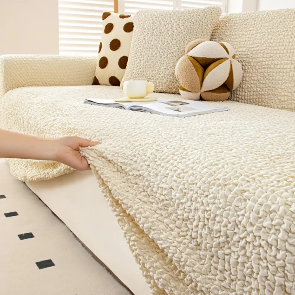 Cream Style Seersucker Breathable Stretchy Full-Coverage Magic Armchair Cover