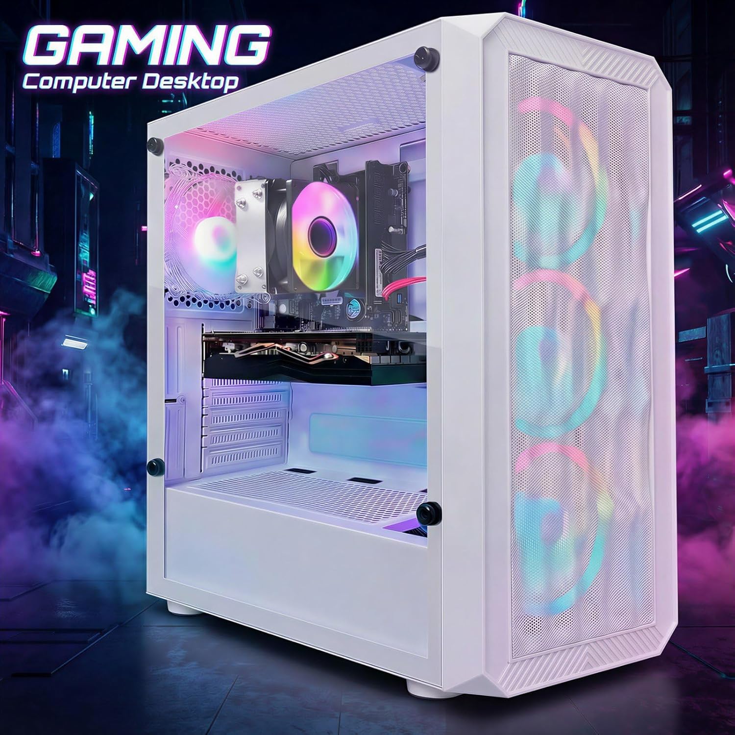 STGAubron Gaming PC Desktop Computer  AMD Ryzen 3 3200G 3.6 GHz  Radeon RX 580 8G  16G DDR4  1T SSD  WiFi 6  BT 5.0  RGB Fan x 4  Windows 11 Home