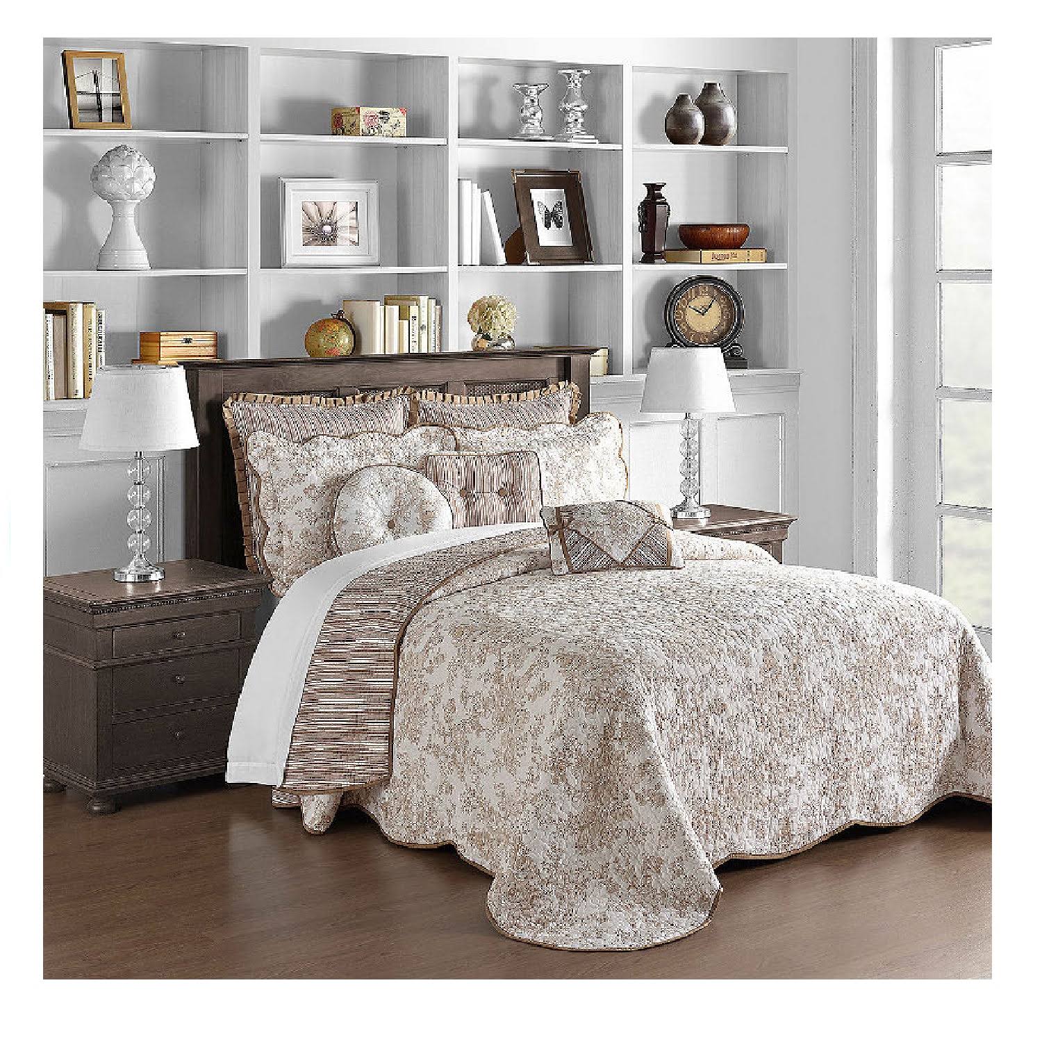 Toile Garden Bedspread, One Size , Beige
