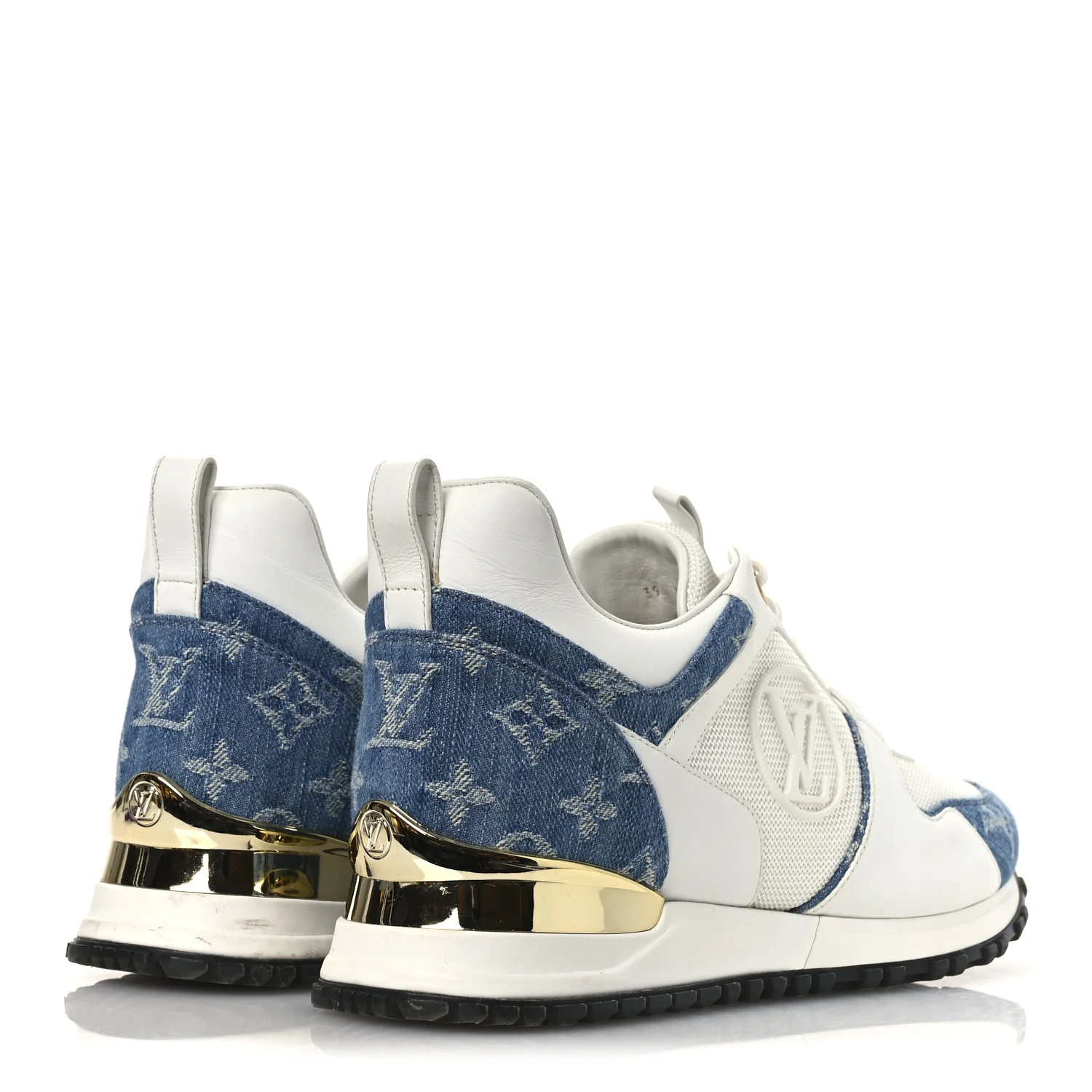 Calfskin Monogram Denim Run Away Sneakers 39 White