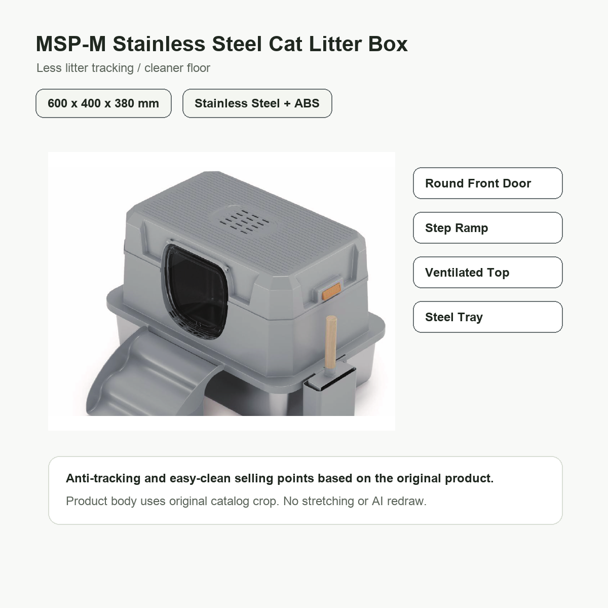 Large Stainless Steel Enclosed Cat Litter Box Arenero Para Gatos Front Door Step Ramp Ventilated Lid for Large Indoor Pets