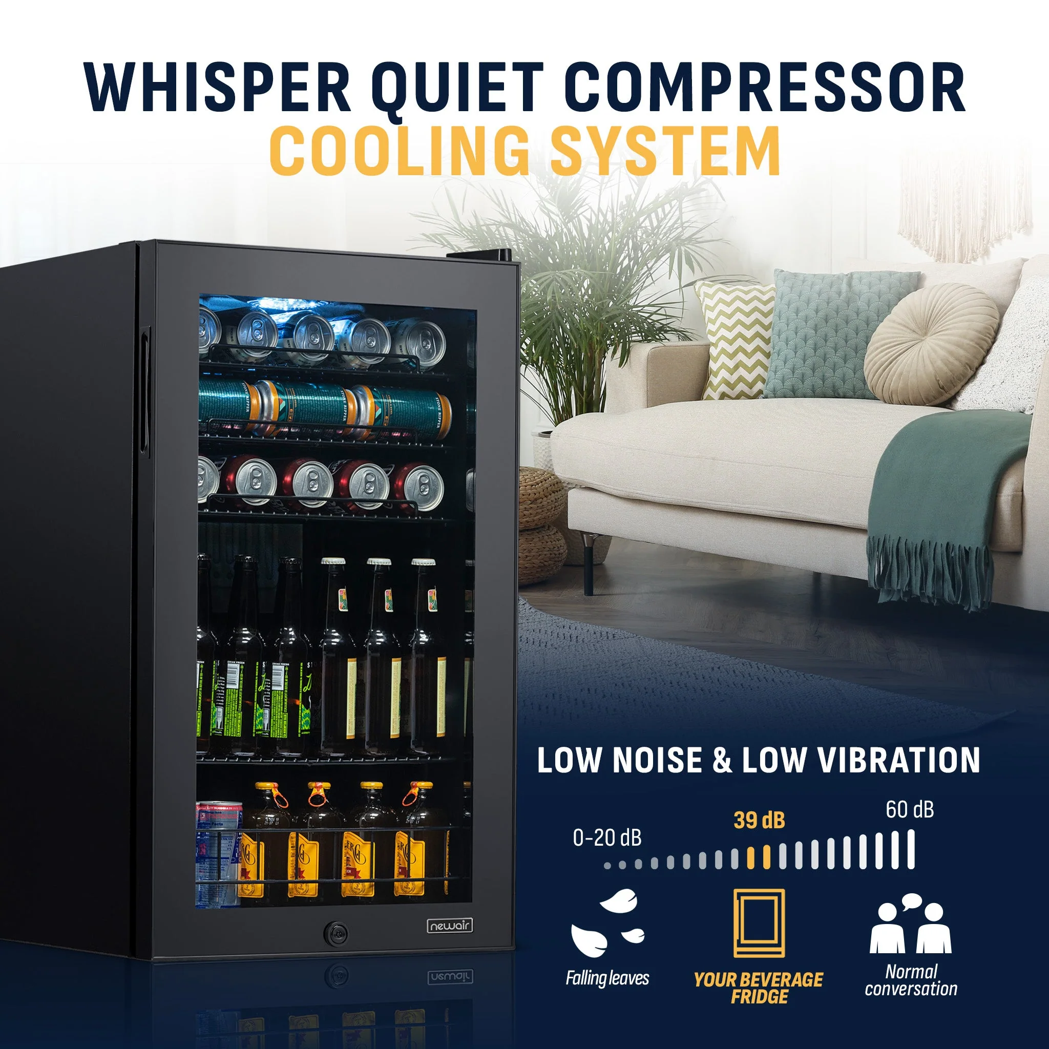 Newair 126-Can Freestanding Black Beverage Fridge - 18.8