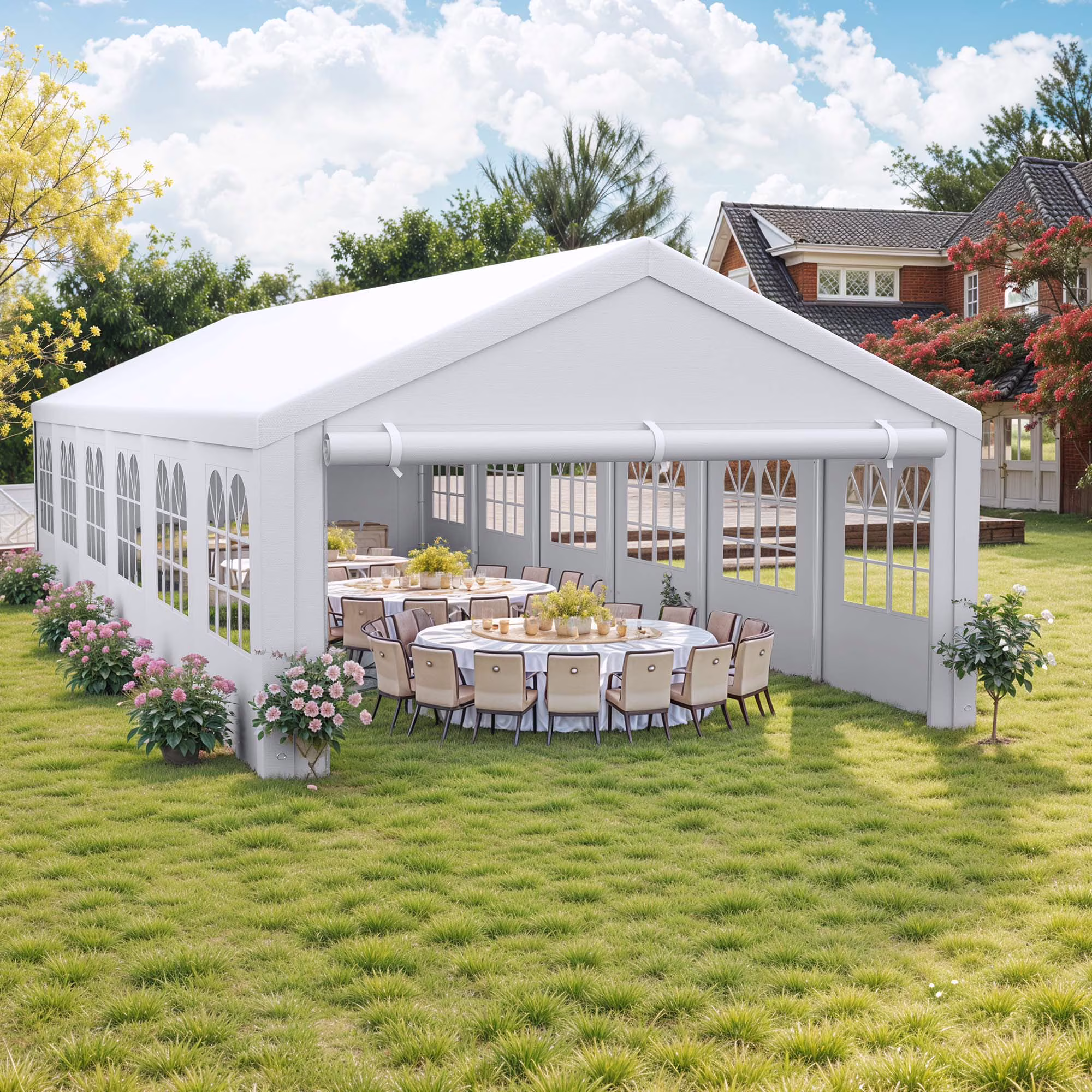 20' x 40' Heavy Duty Gazebo with Reinforced Triangular Column Outdoor Party Tent Canopy Event Shelters Upgraded Galvanized Carport with Removable Sidewall Windows for Commercial, Part(20' x 40')