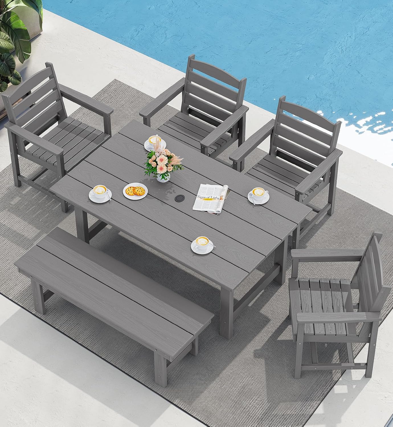 Ensemble de table et chaises de jardin SERWALL en PEHD (7 pièces)