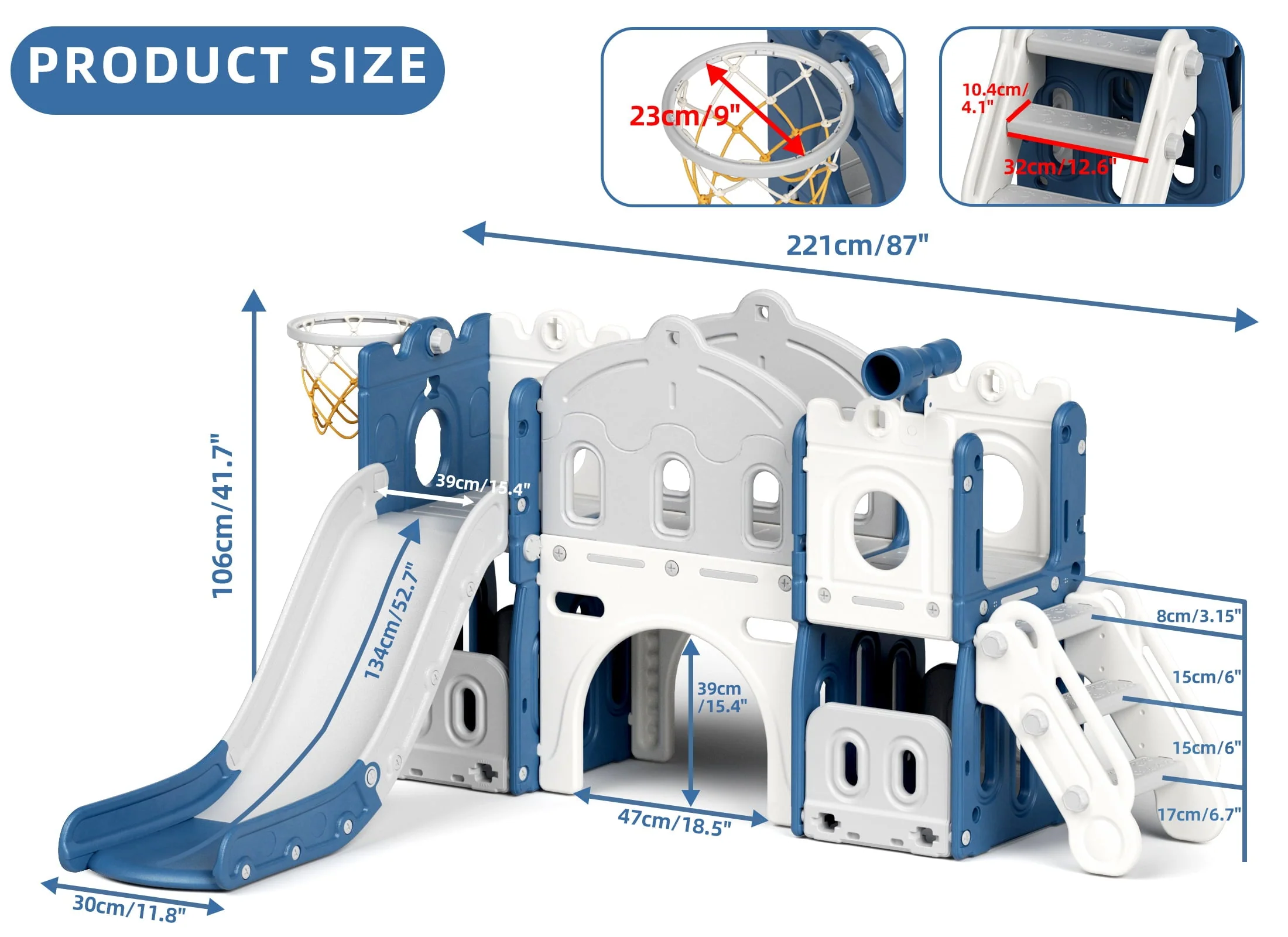 KORIMEFA 8 in 1 Kids Slide Set with Climber, Toddler Climber Slide Play Set with Basketball Hoop, Tunnel, Toddler Playground Outdoor Indoor layground Slide Playset Age 1+ Image 8