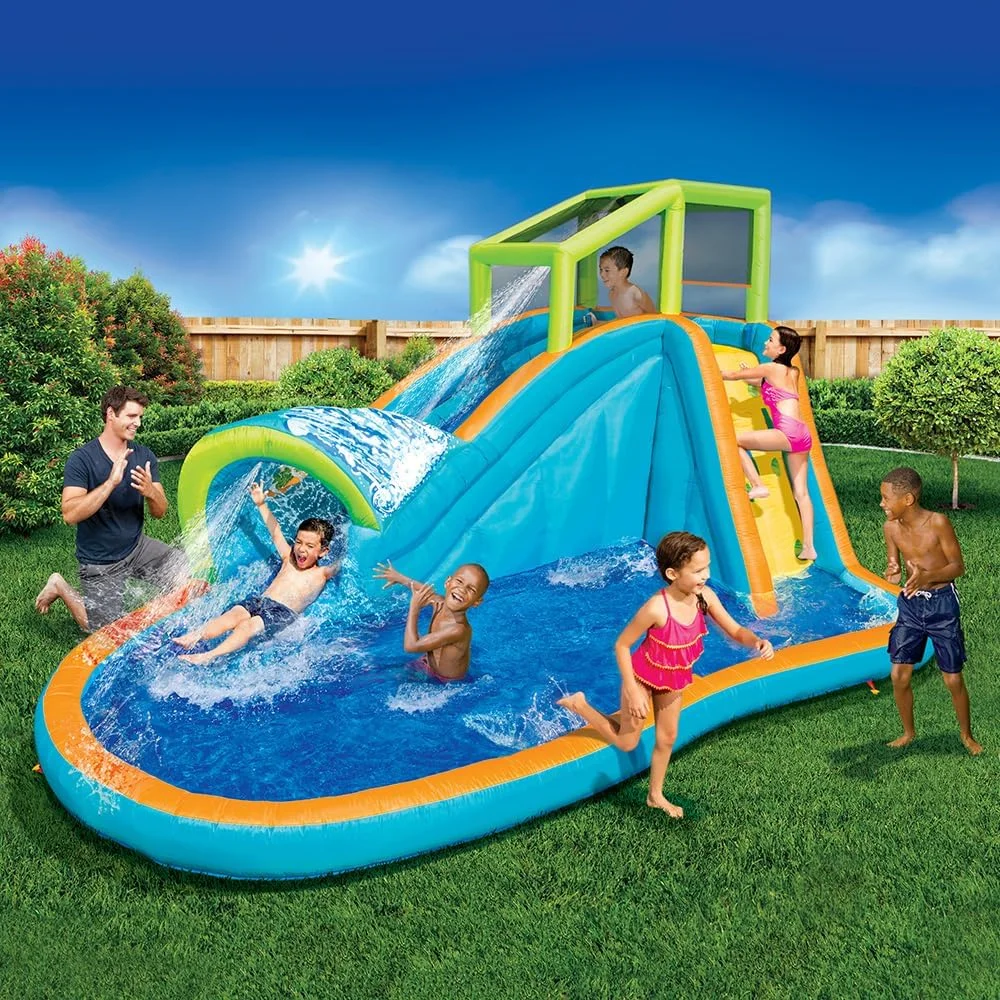 Inflatable Water Slide Huge Kids Pool (14 Feet Long by 8 Feet High) with Built in Sprinkler Wave and Water Wall Heavy Duty Summer Outdoor Fun Image 5