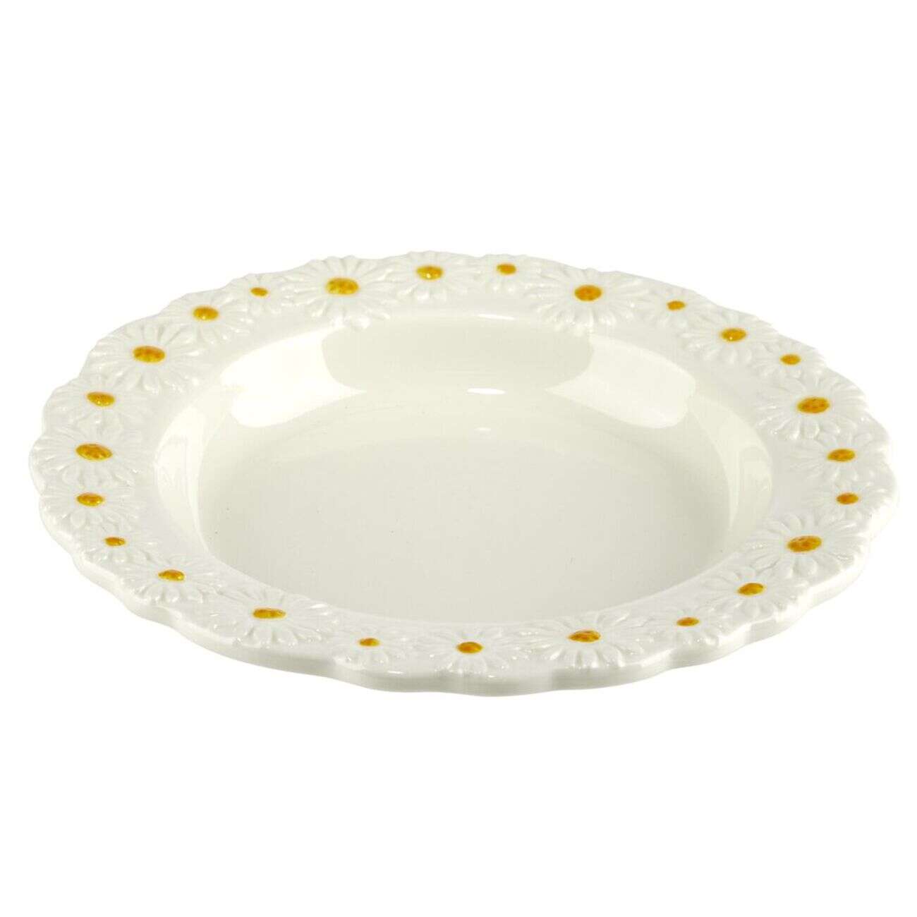 Assiette ronde en dolomite blanche bord relief marguerite Ø20cm