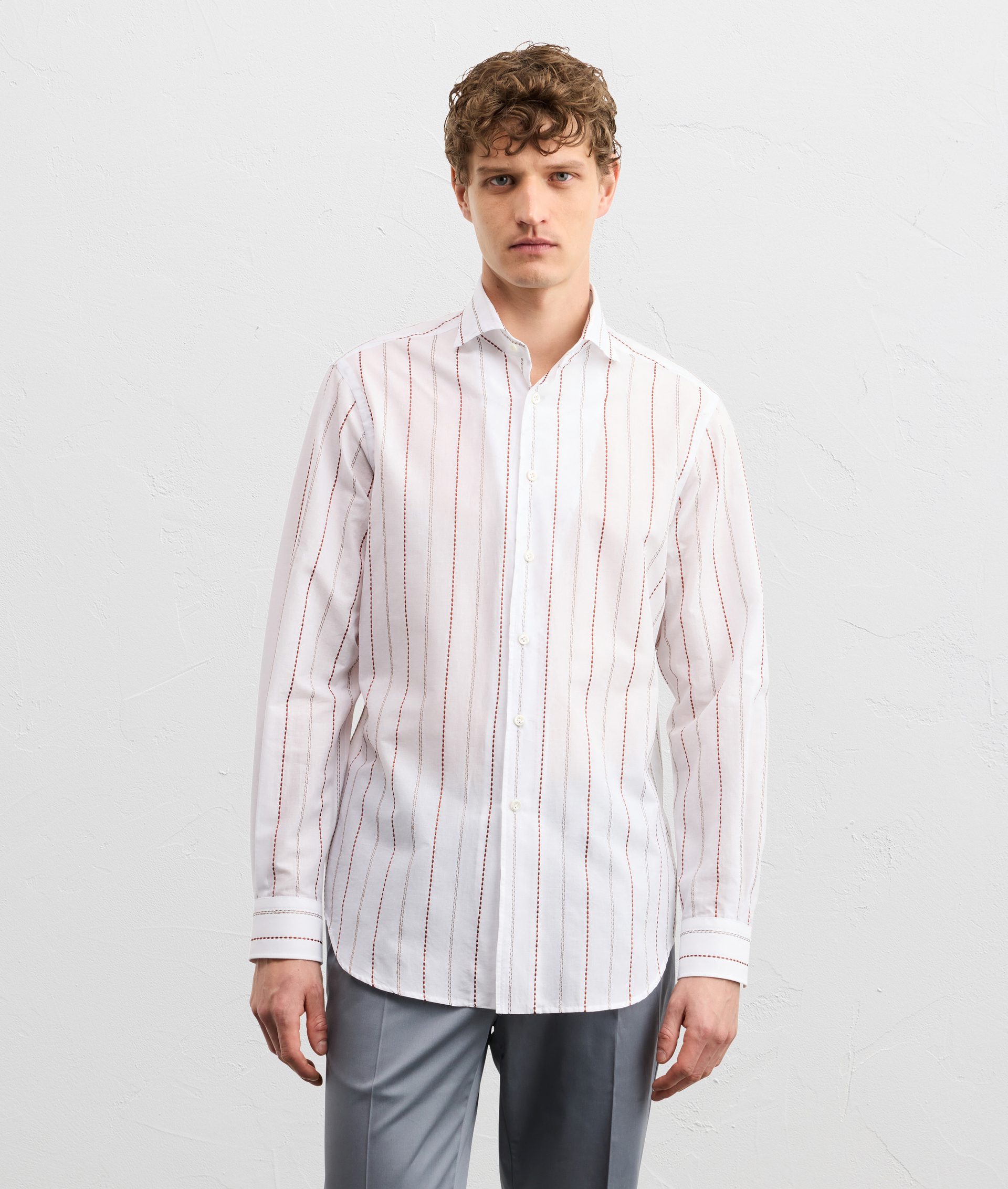 WHITE COTTON FRENCH ONE PIECE PALERMO COLLAR SHIRT