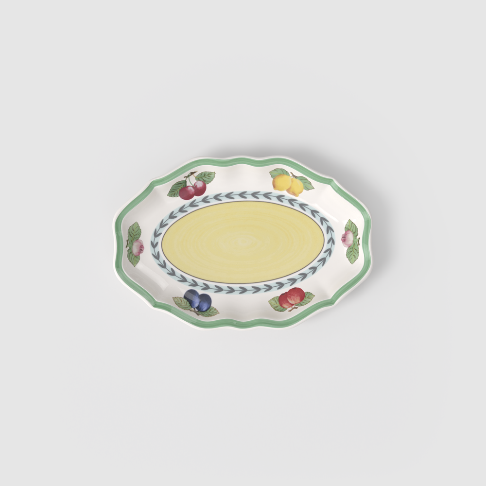 French Garden Gravy boat saucer - Multi-colored, Premium Porcelain