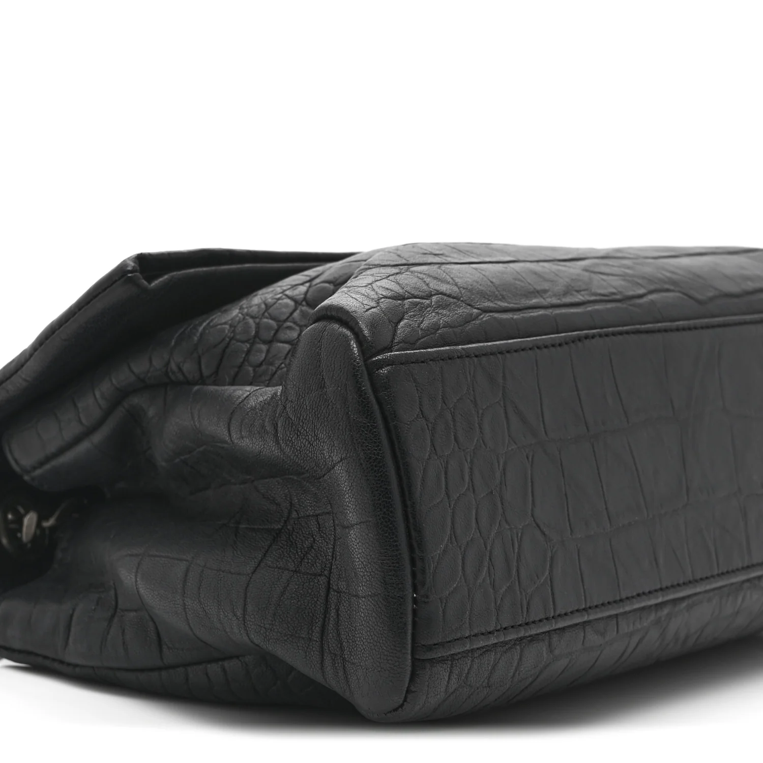 Calfskin Crocodile Embossed Medium West Hollywood Monogram Fold-Over Black