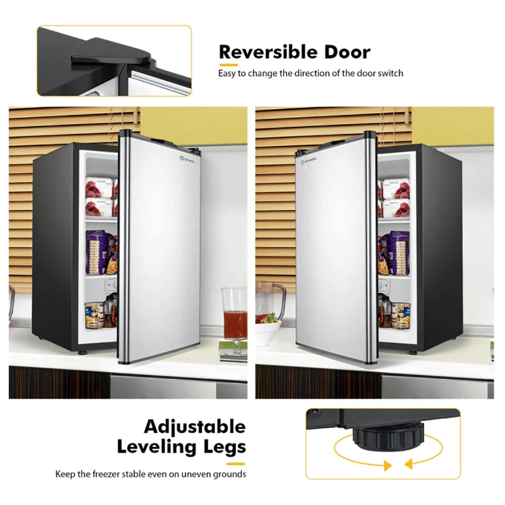 3 Cubic Feet Compact Upright Freezer with Stainless Steel Door, Compact Refrigerator for Dorm, Office, Bedroom - Image 4