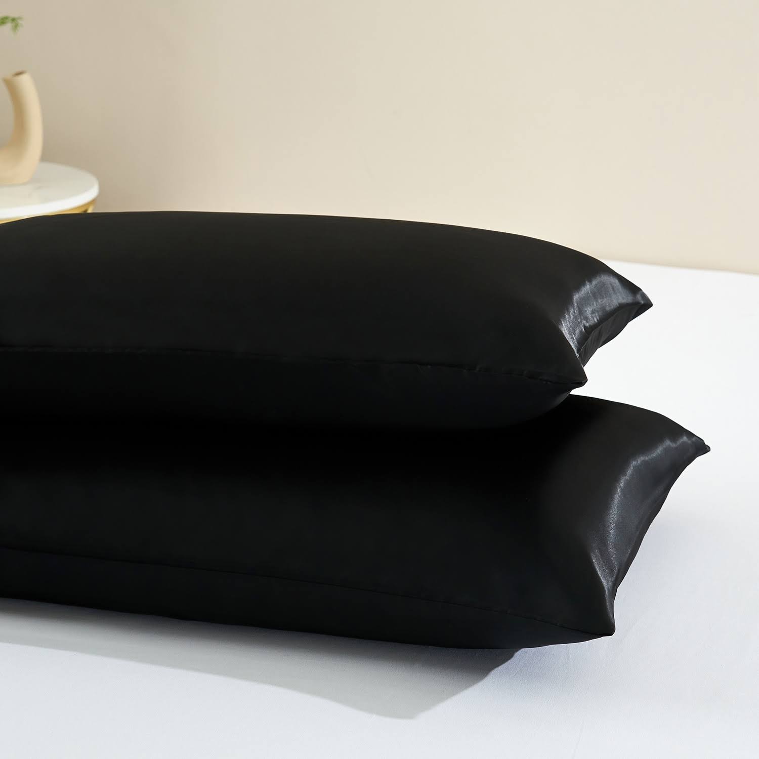 2 Pack Satin Pillowcase Silky Pillow Cases Set - Black - Queen