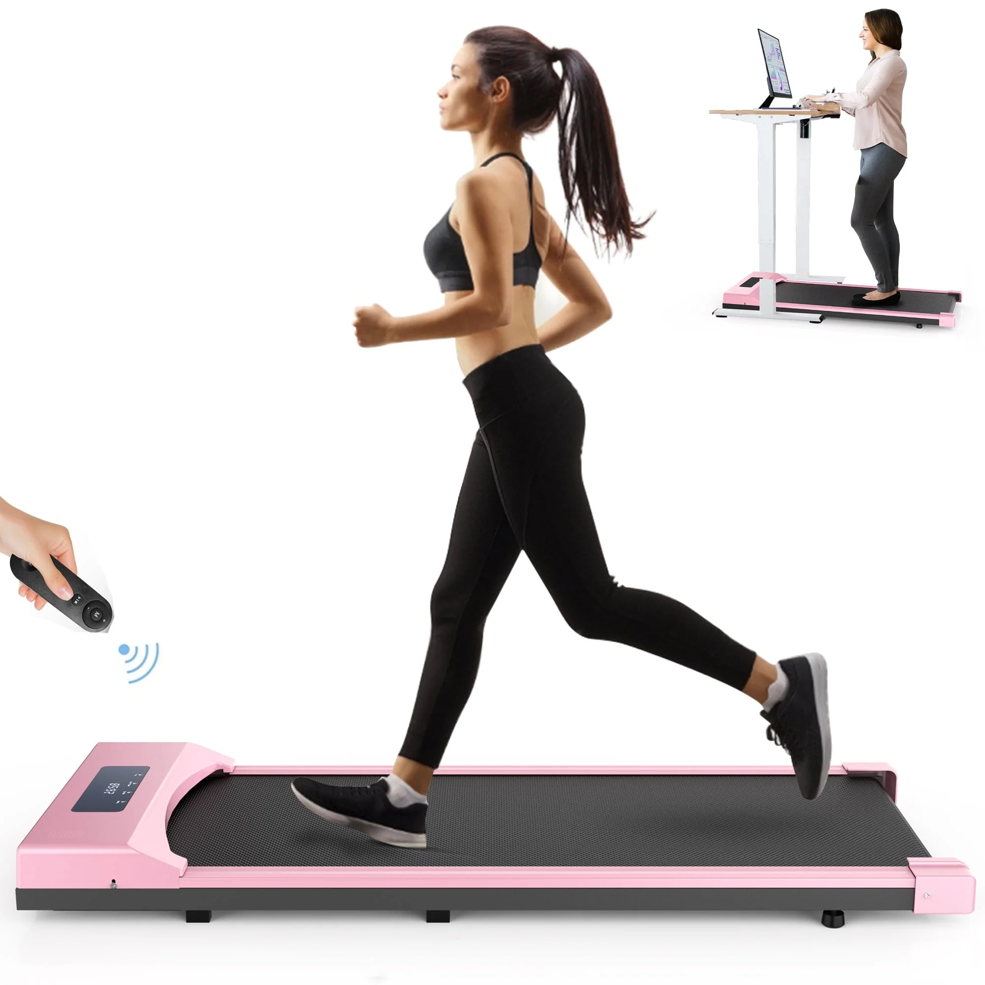 Adnoom Under Desk Treadmill,2 5HP Installation Free Slim Flat Compact Treadmill,Electric Quiet Walking Treadmill with LED Display and Wireless Remote Control for Home/Office (pink) Image 9