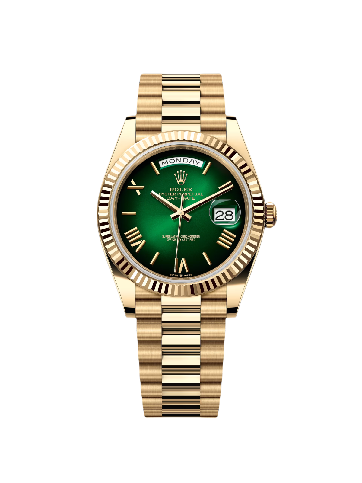 [Super Clone]RLX  Yellow Gold President Day Date 40mm Green Roman Ombre Dial - 228238【Super Clone】