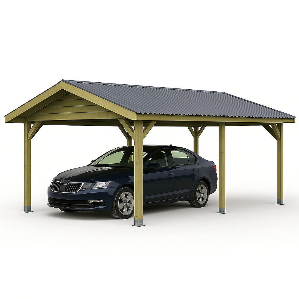 Carportpergola, grn trstruktur med metaltag, 700x300x300 cm