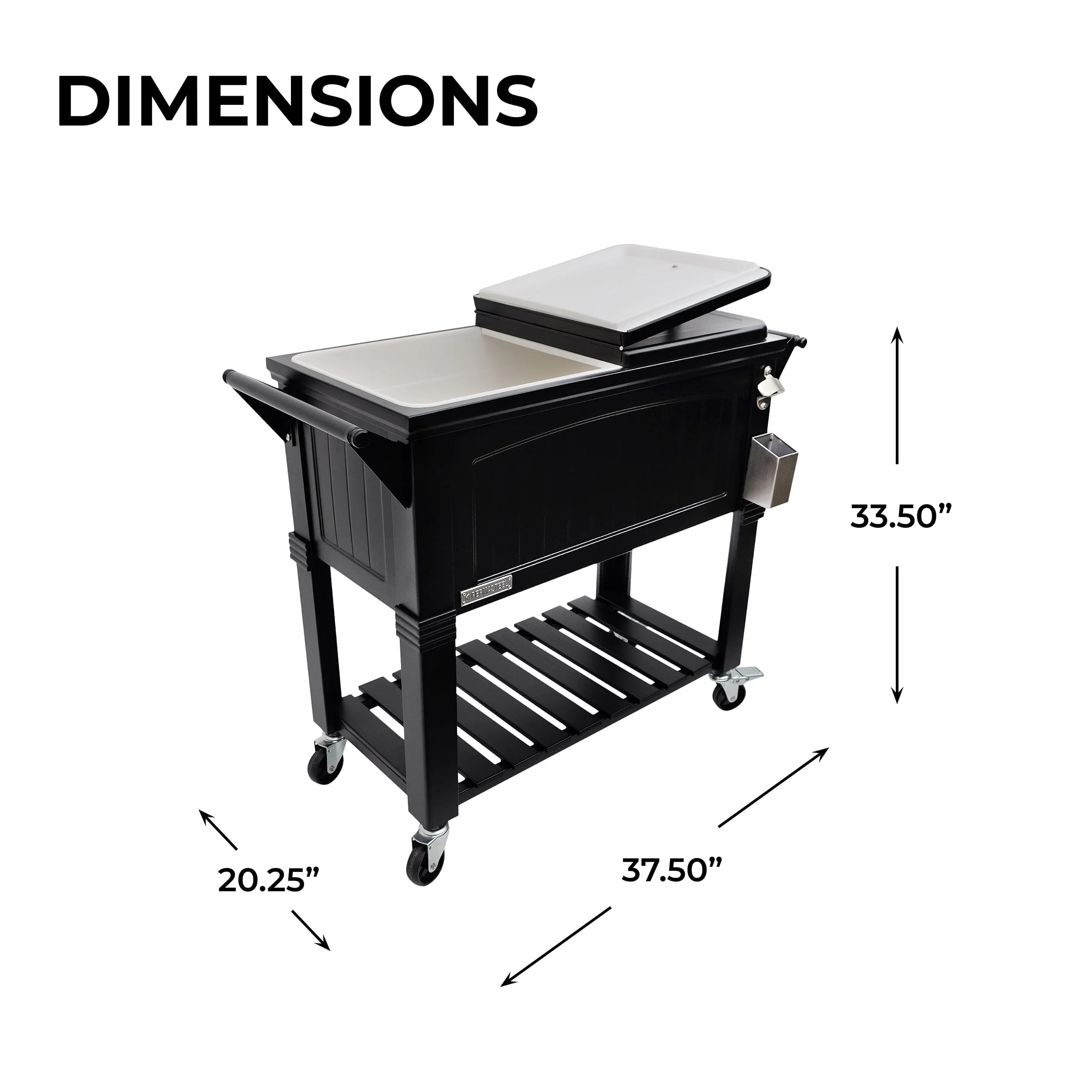 80 Qt Antique Outdoor Steel Patio Cooler on Wheels, Rolling Cooler Cart, Wooden Teak Style, Black(Black) Image 7