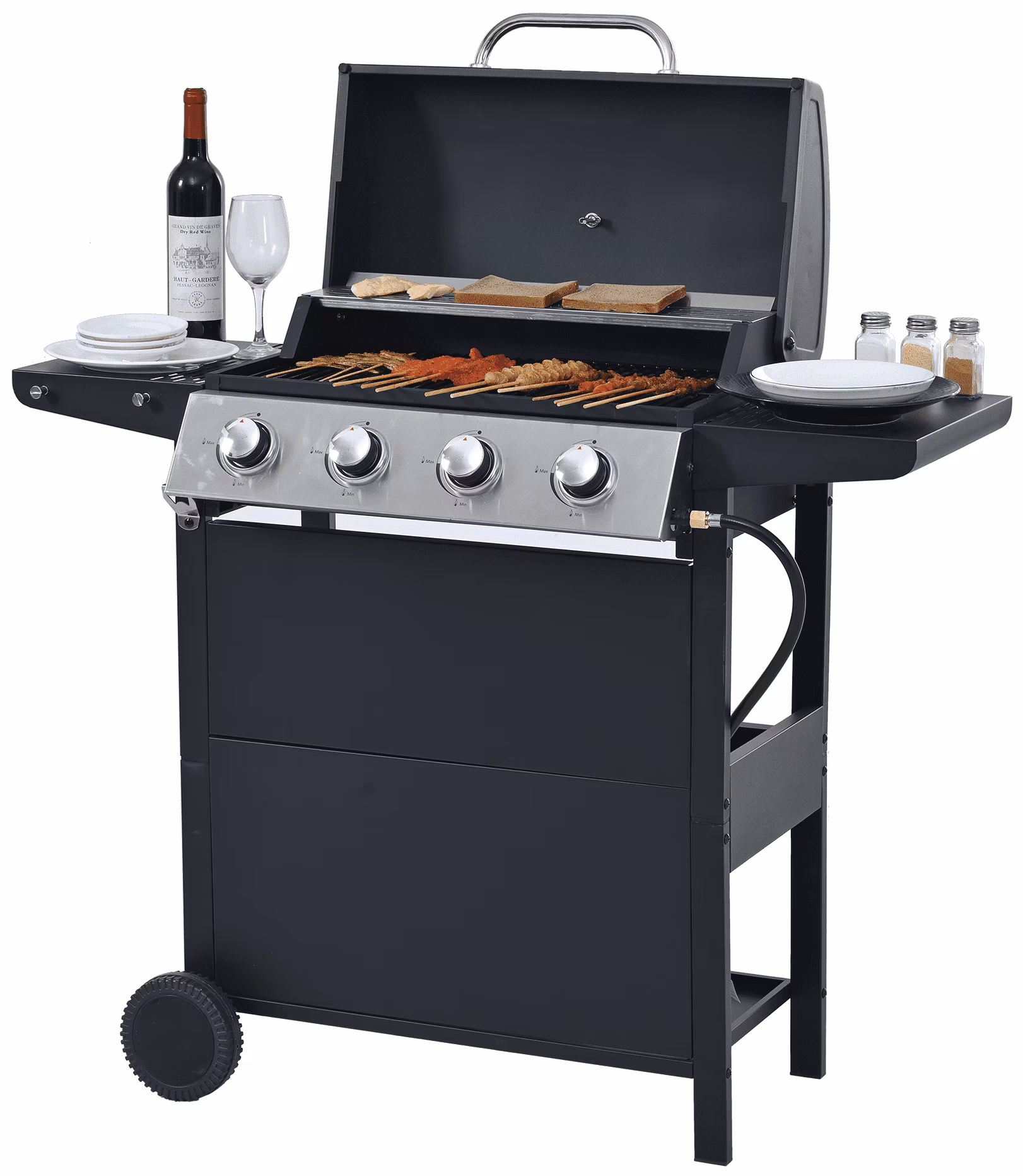 Highsound 3 Burner BBQ Propane Gas Grill, Stainless Steel 25650 BTU Patio Garden Barbecue Grill with Thermometer, Black