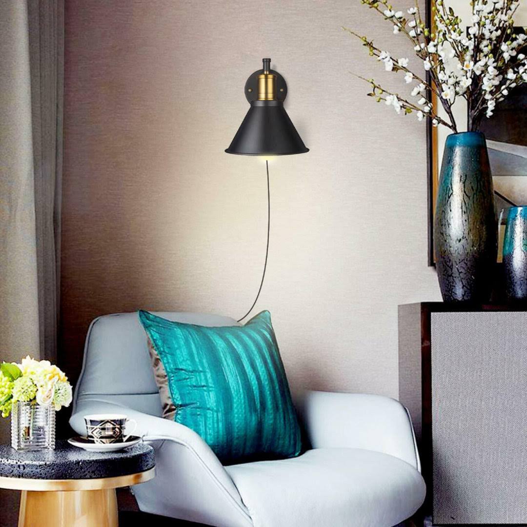 Arcomead Swing Arm Wall Lamp Wall Sconce 2-Pack Plug in Cord with Switch,Vintage Barn Wall Light Bronze Black Lamp Lobby, Hallway, Kitchen, Dining