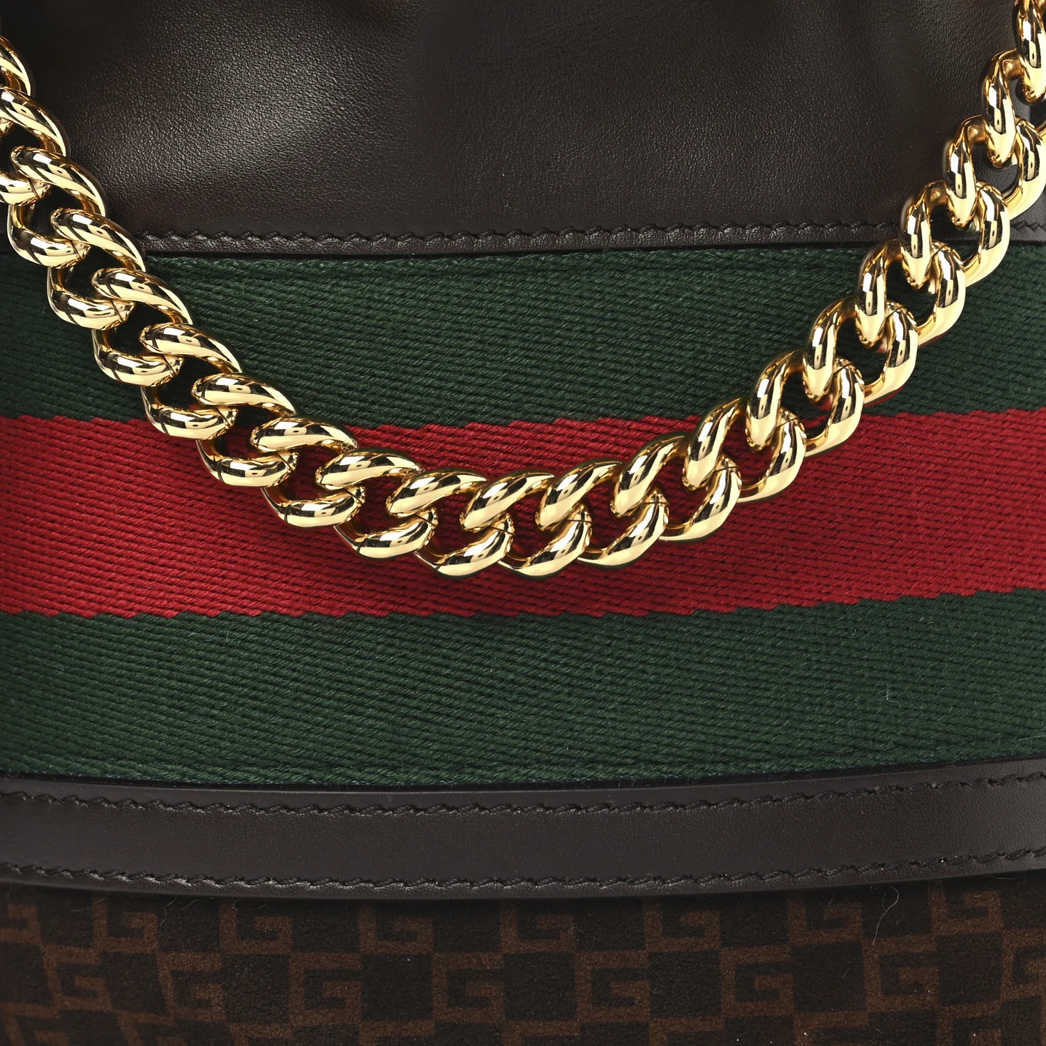 Suede Calfskin Web G Logo Bucket Bag Dark Brown