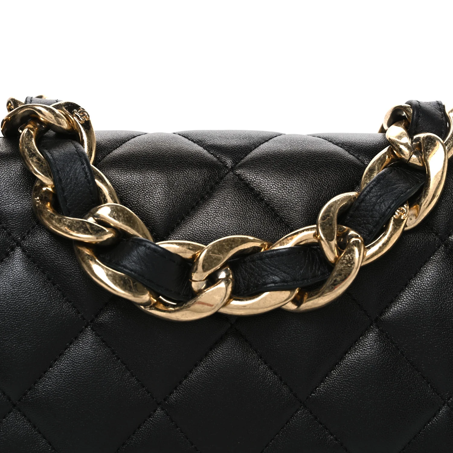 Lambskin Quilted Large CC Funky Town Flap Black