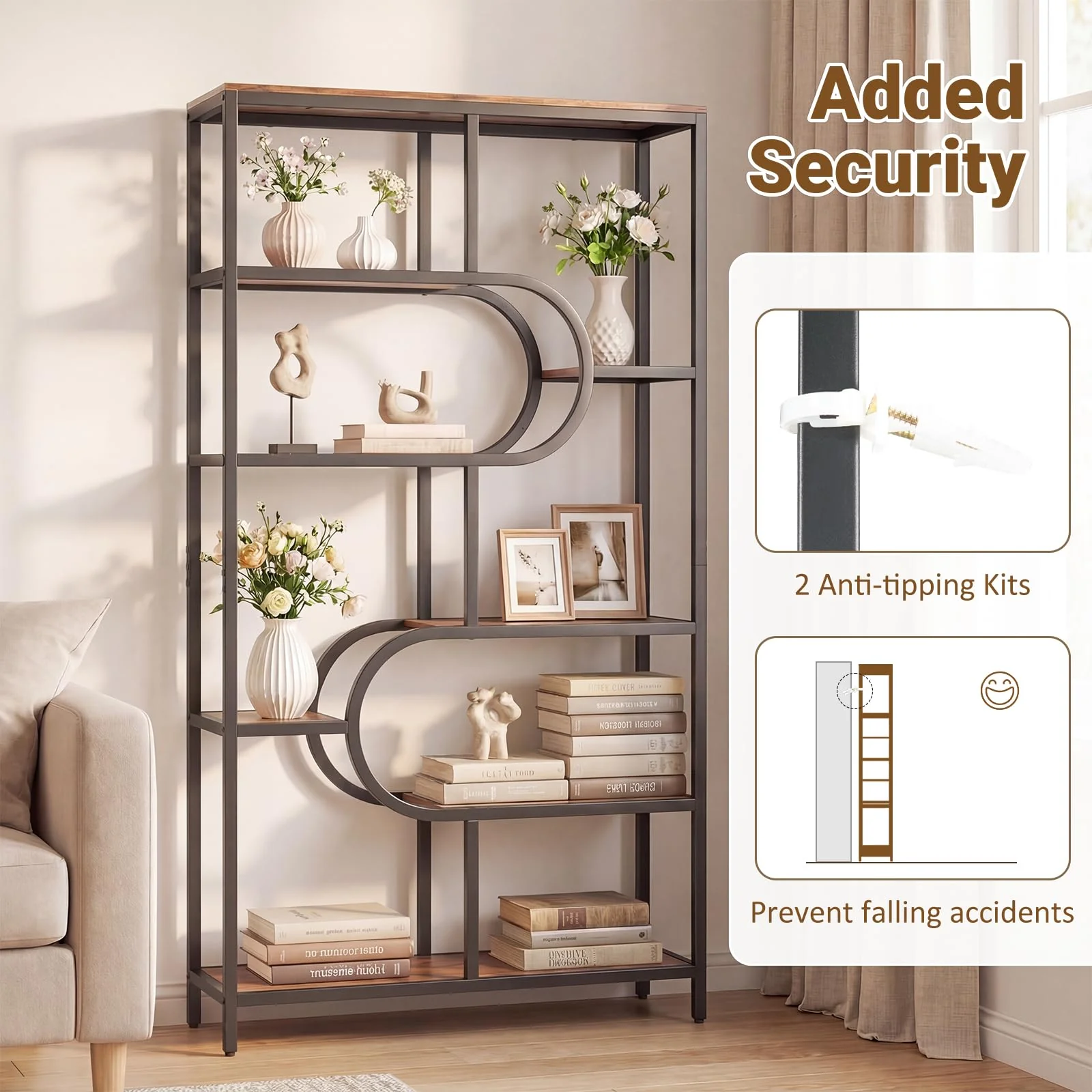 Tangkula Geometric Bookshelf Freestanding Open Bookcase Industrial Display Rack